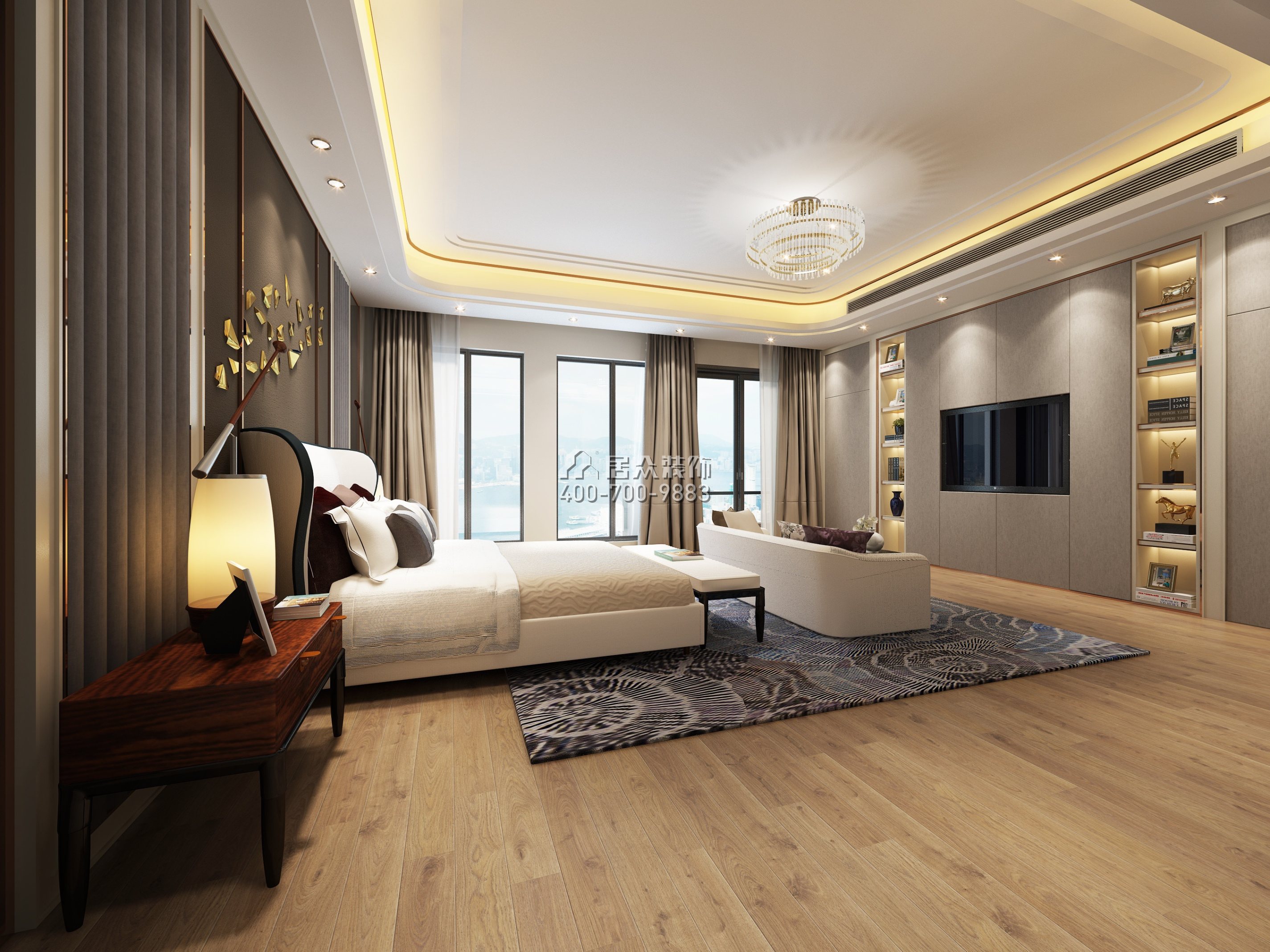 星河丹堤275平方米现代简约风格复式户型卧室装修效果图