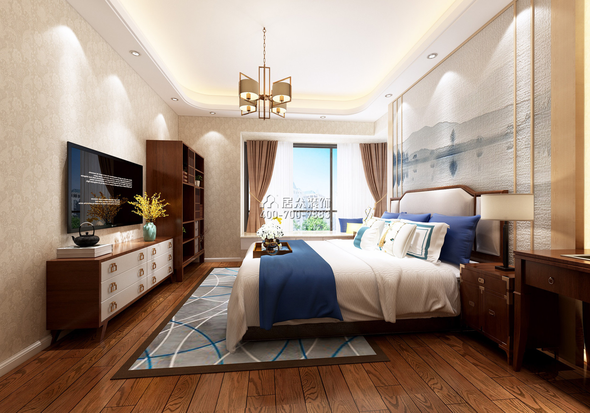 悅盈新城240平方米中式風格平層戶型臥室裝修效果圖