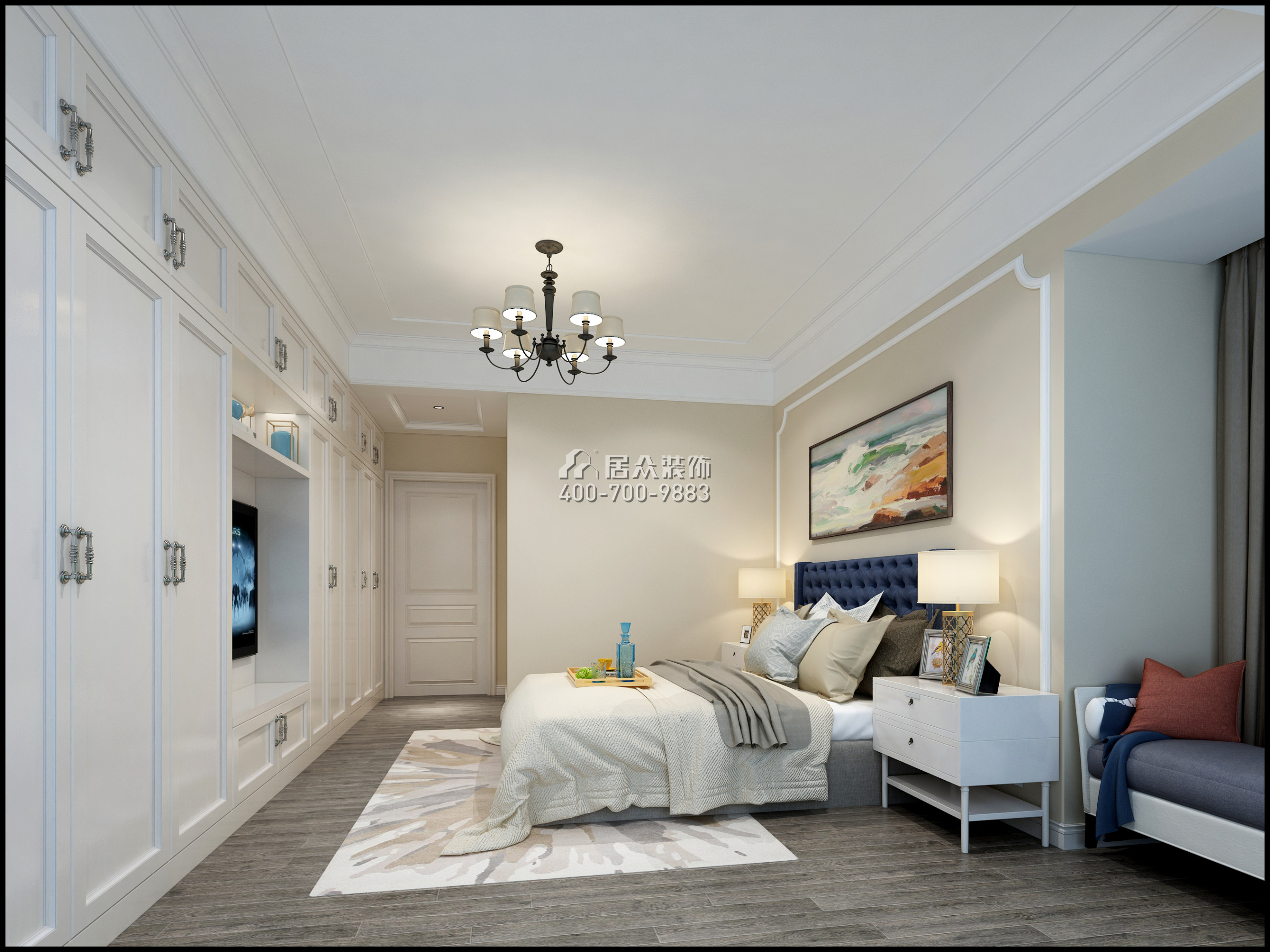 仁山智水花园一期157平方米美式风格平层户型卧室装修效果图