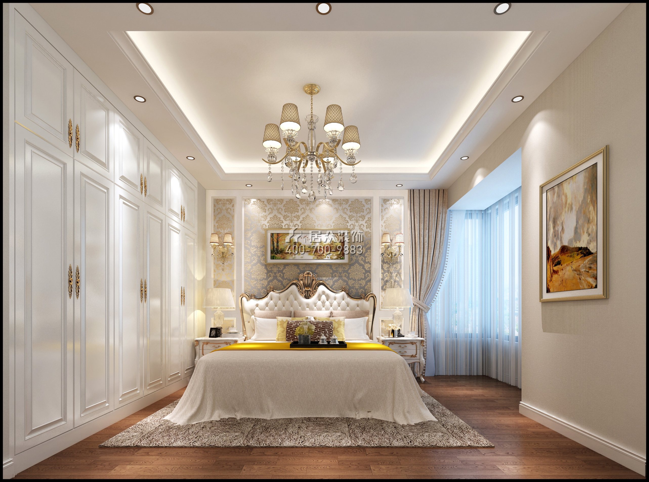 桂芳园六期100平方米欧式风格平层户型卧室装修效果图