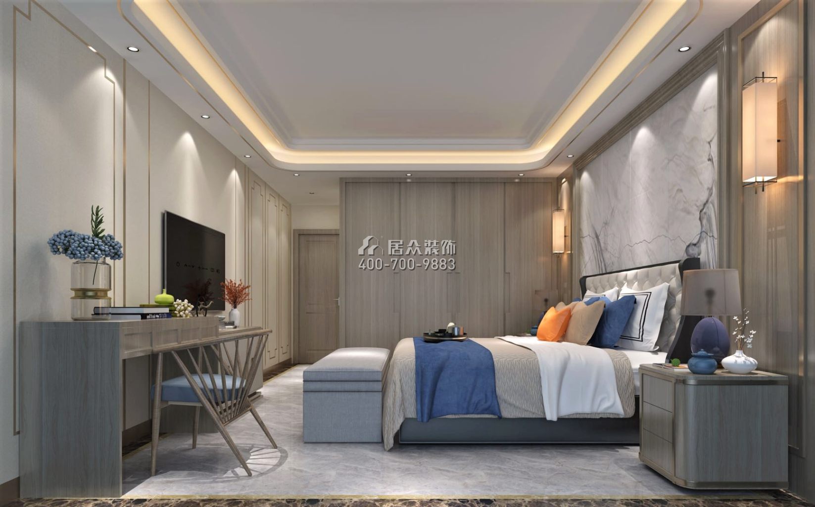 冠城世家180平方米中式风格平层户型卧室装修效果图