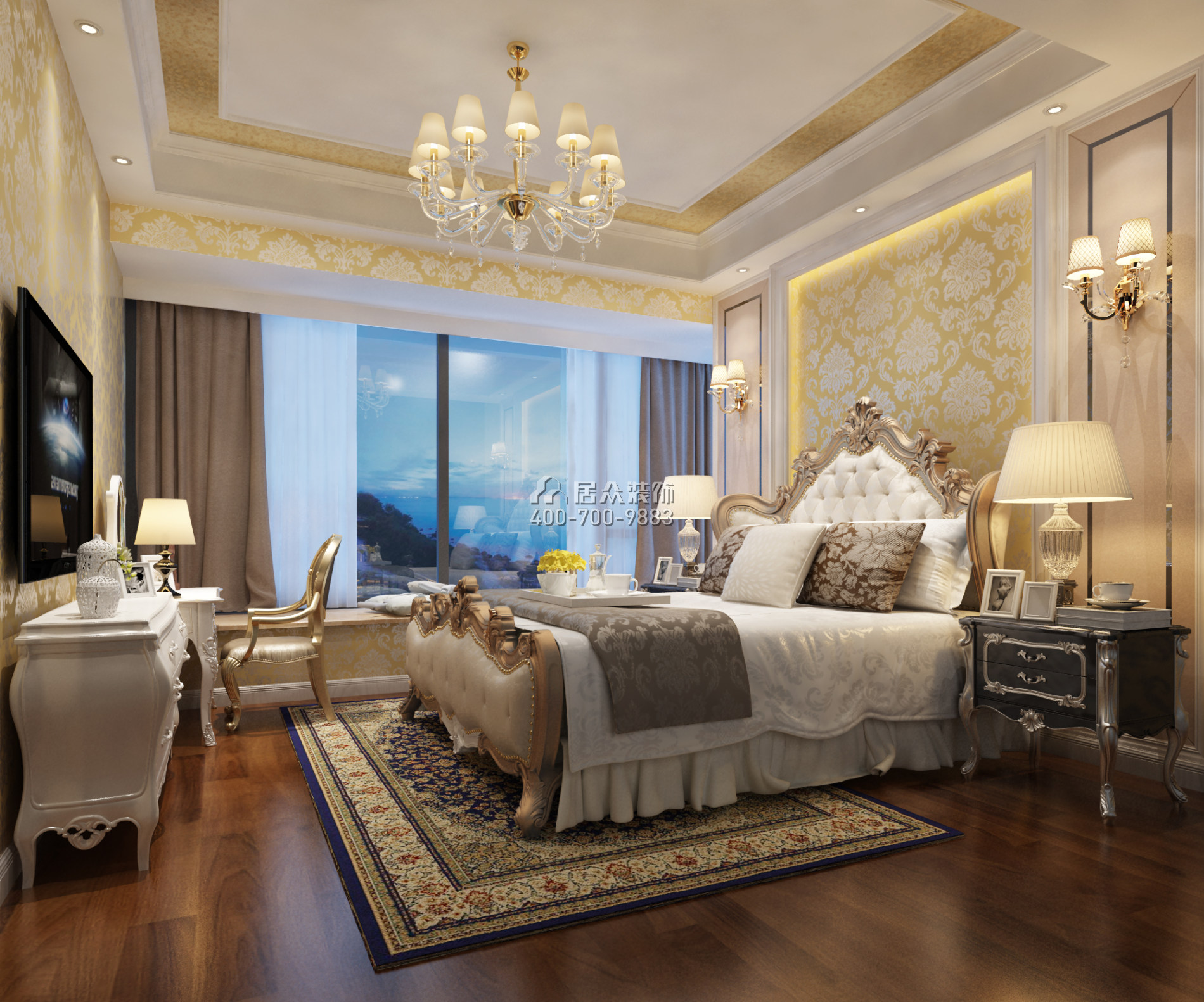 信义荔山御园143平方米欧式风格平层户型卧室装修效果图