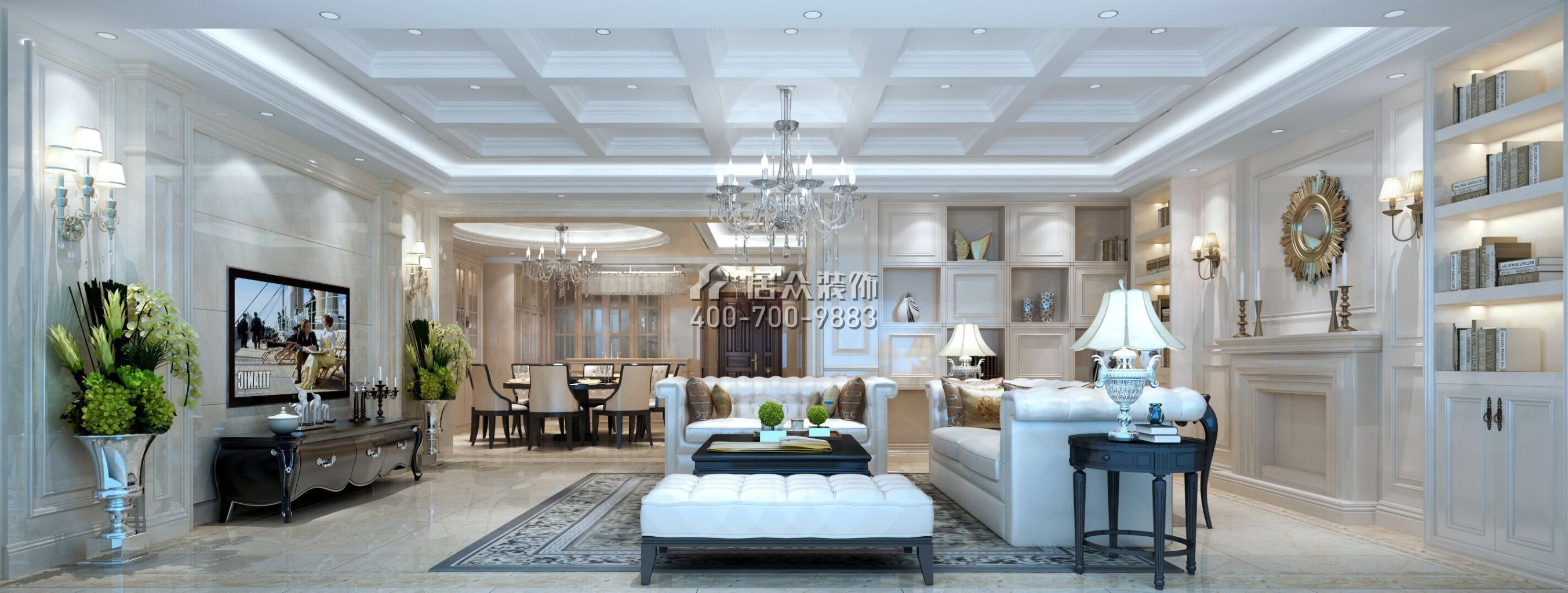 東部華僑城天麓300平方米美式風格別墅戶型客廳裝修效果圖