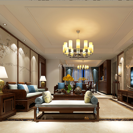 天湖郦都220平方米中式风格平层户型客厅装修效果图