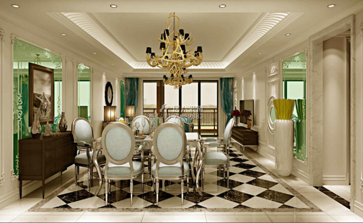 华发水岸180平方米欧式风格平层户型餐厅装修效果图
