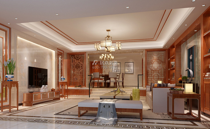 奥园神农养生城177平方米中式风格平层户型客厅装修效果图