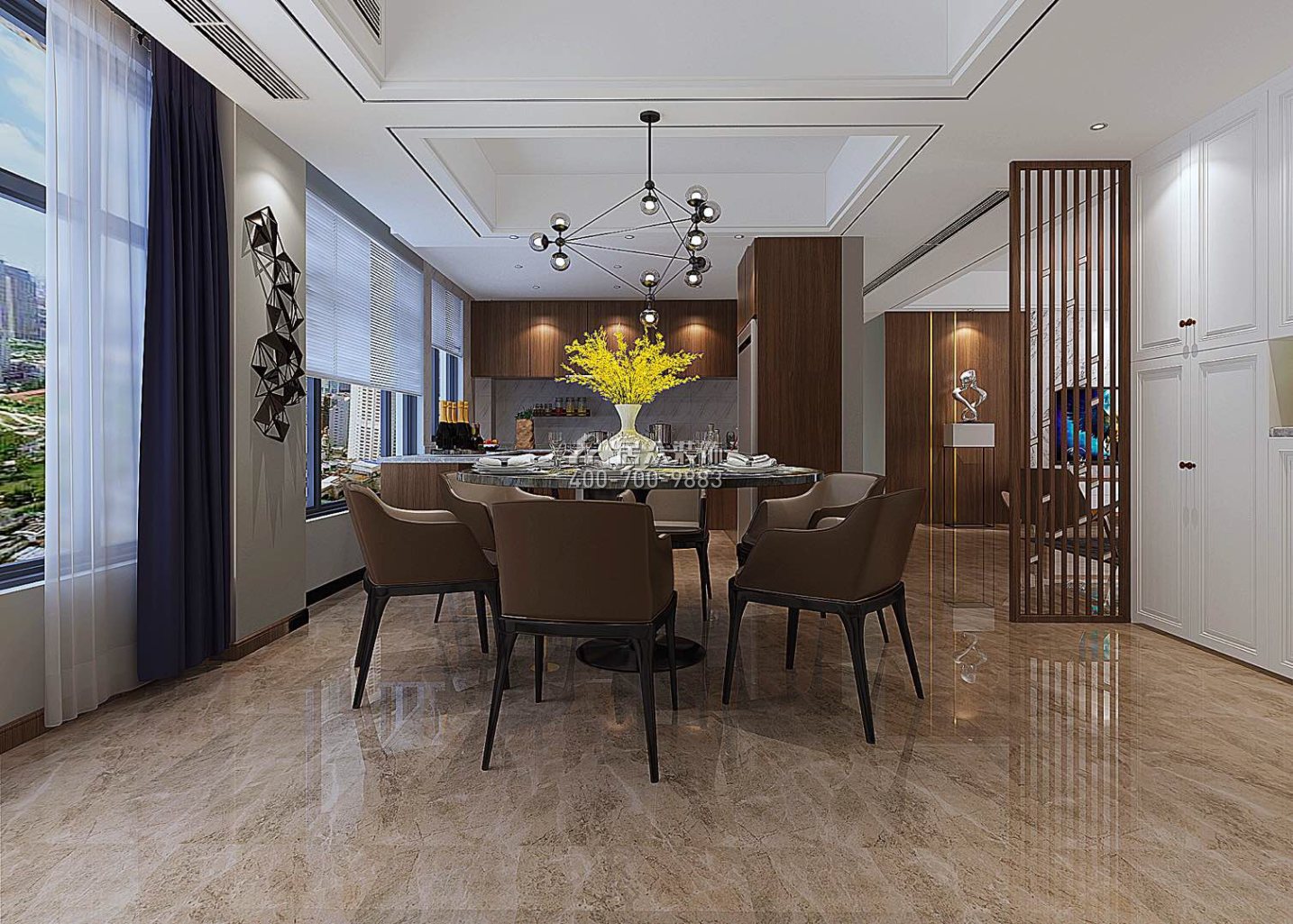 匯景城144平方米現代簡約風格平層戶型餐廳裝修效果圖