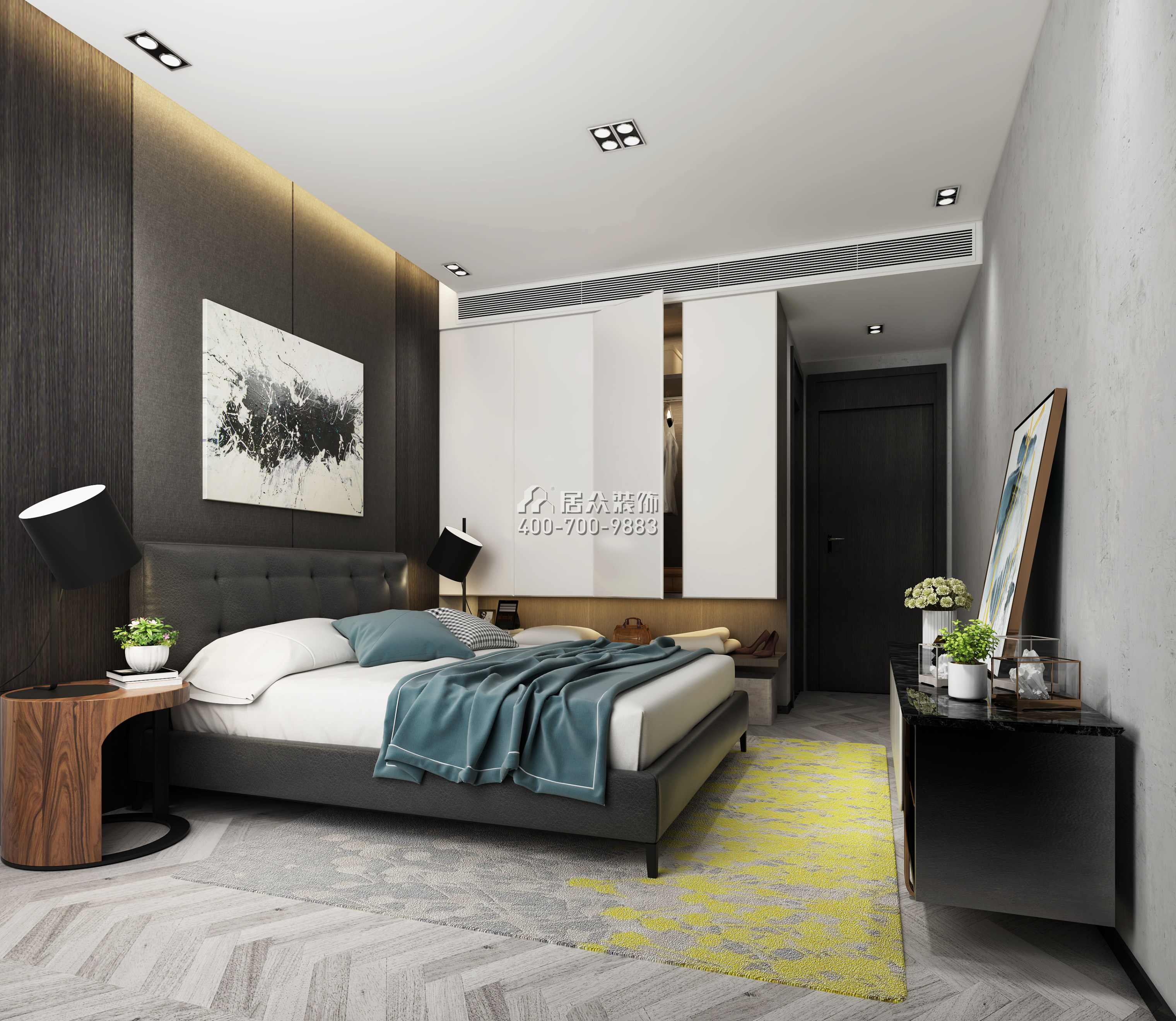 华发峰景湾120平方米现代简约风格平层户型卧室装修效果图