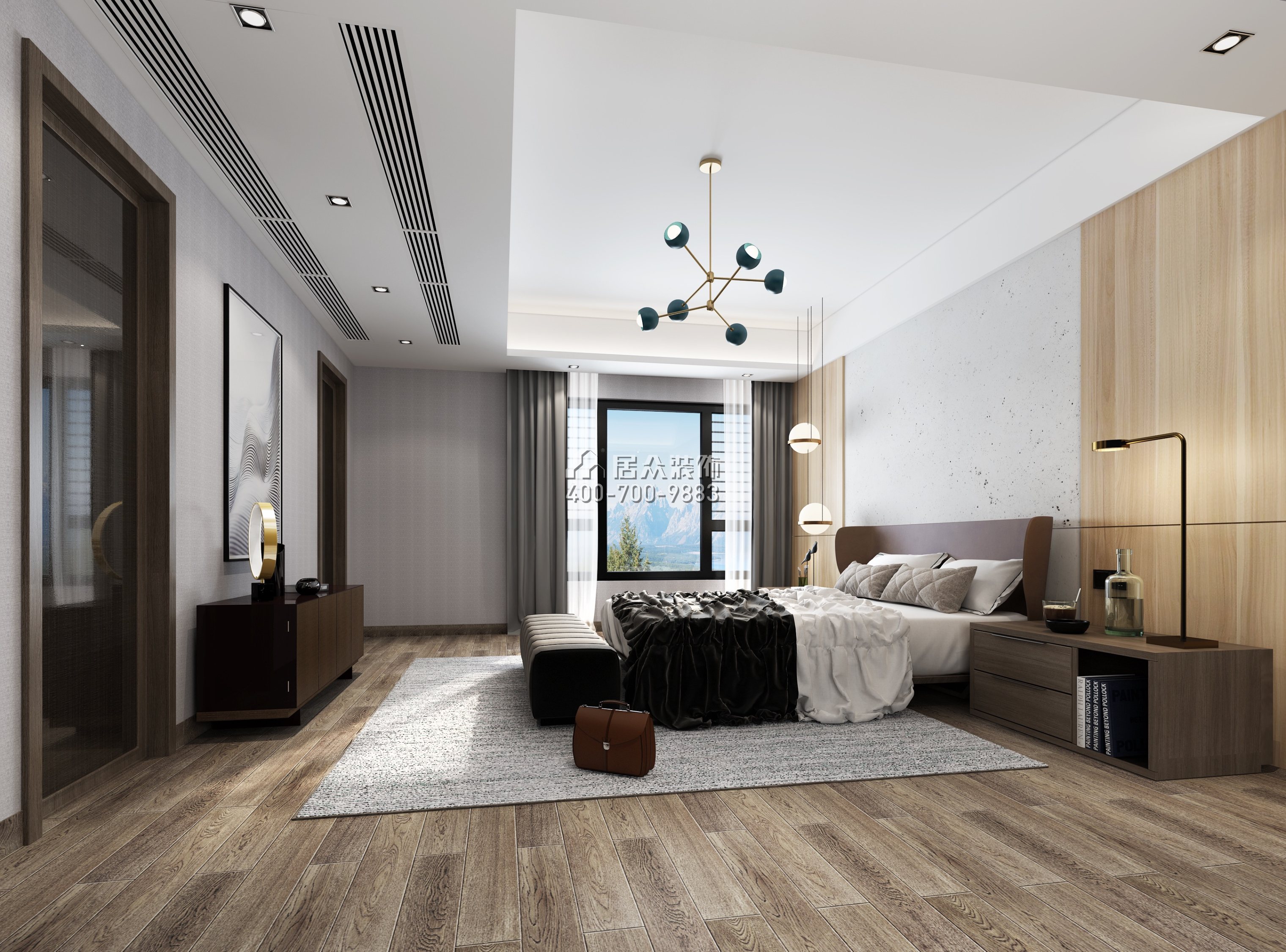 华发山庄380平方米现代简约风格复式户型卧室装修效果图