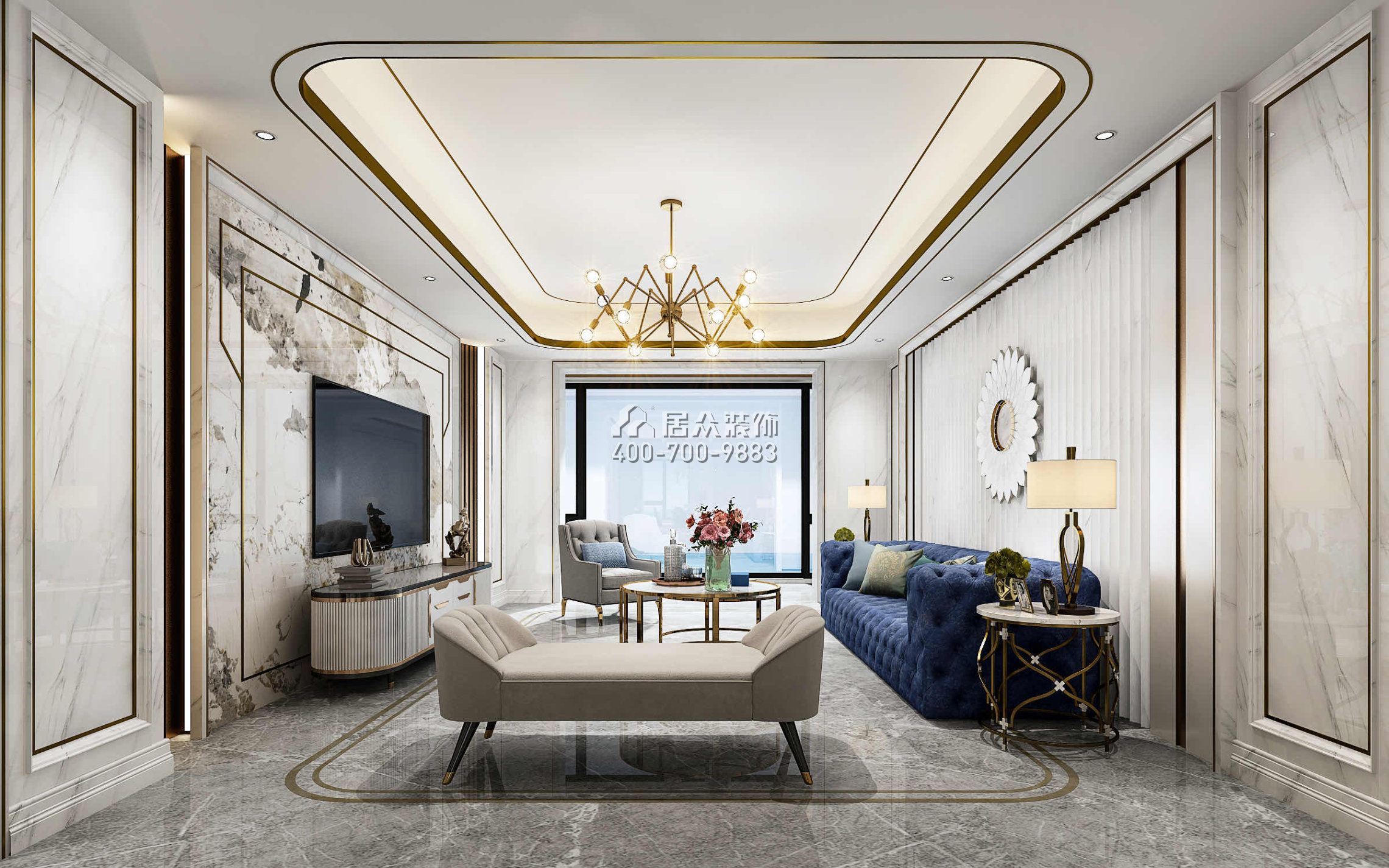 国贸天琴湾150平方米新古典风格平层户型客厅装修效果图