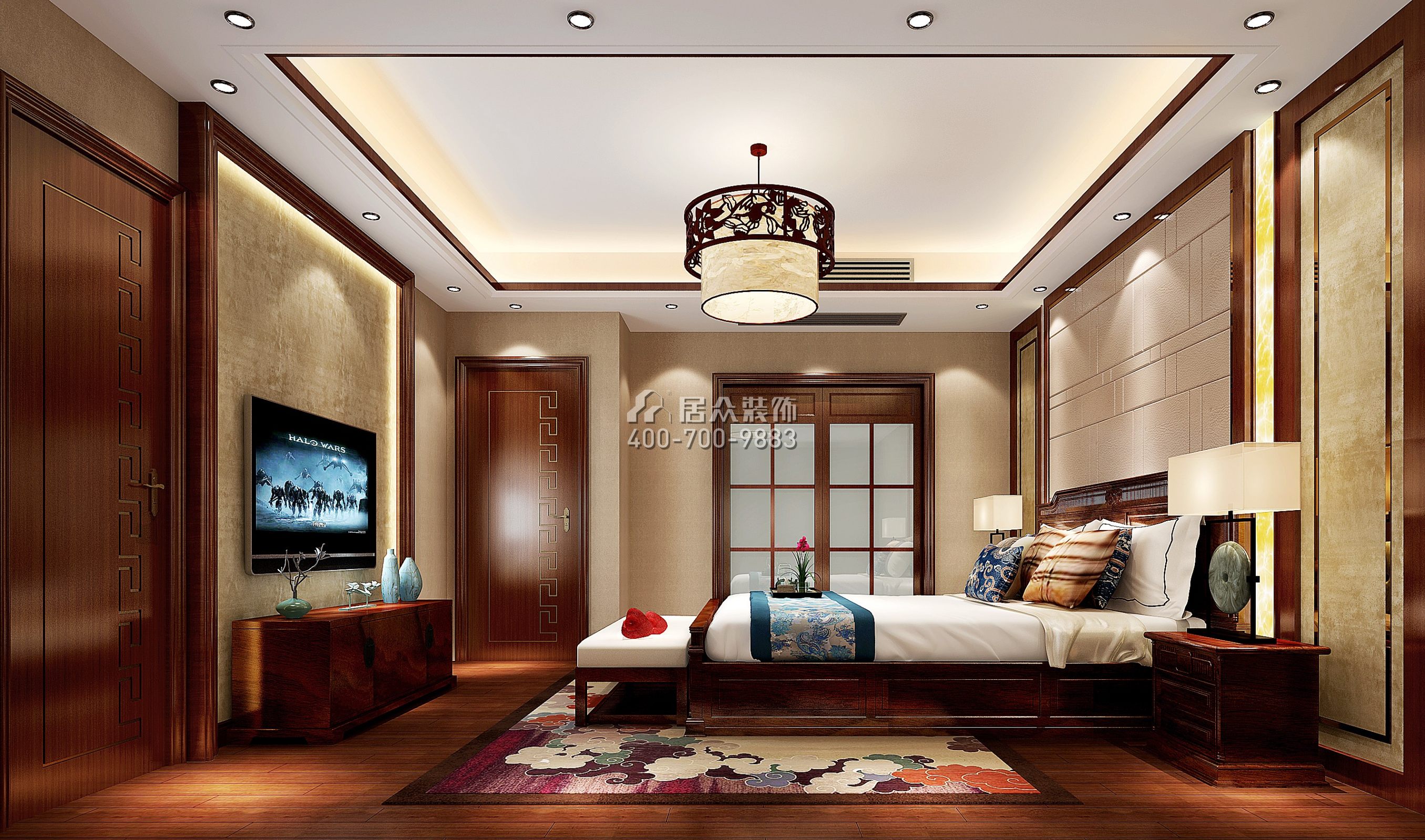 卧龙山一号500平方米中式风格别墅户型卧室装修效果图