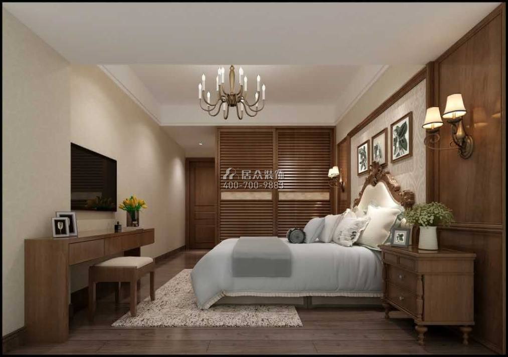 金地鹭湖1号89平方米美式风格平层户型卧室装修效果图