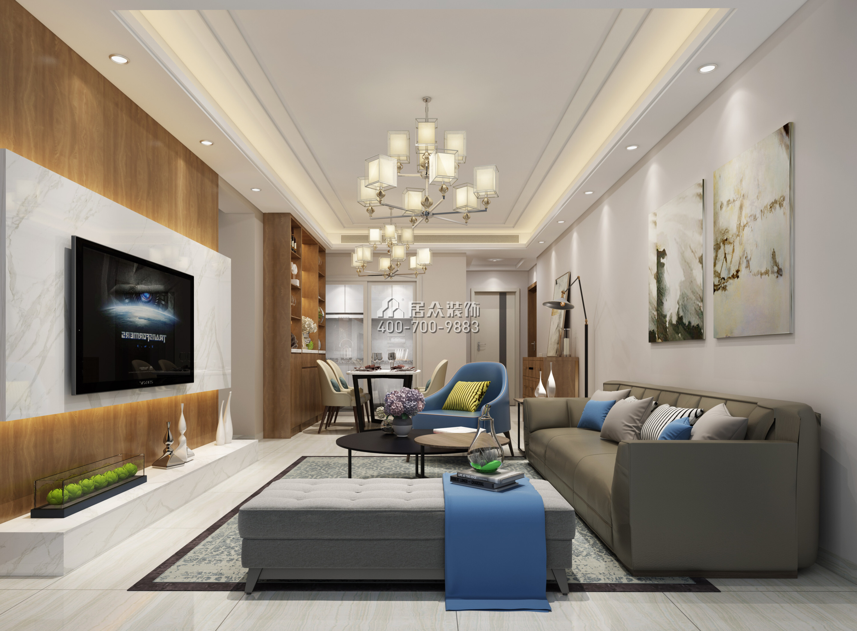 星河银湖谷110平方米现代简约风格平层户型客厅装修效果图