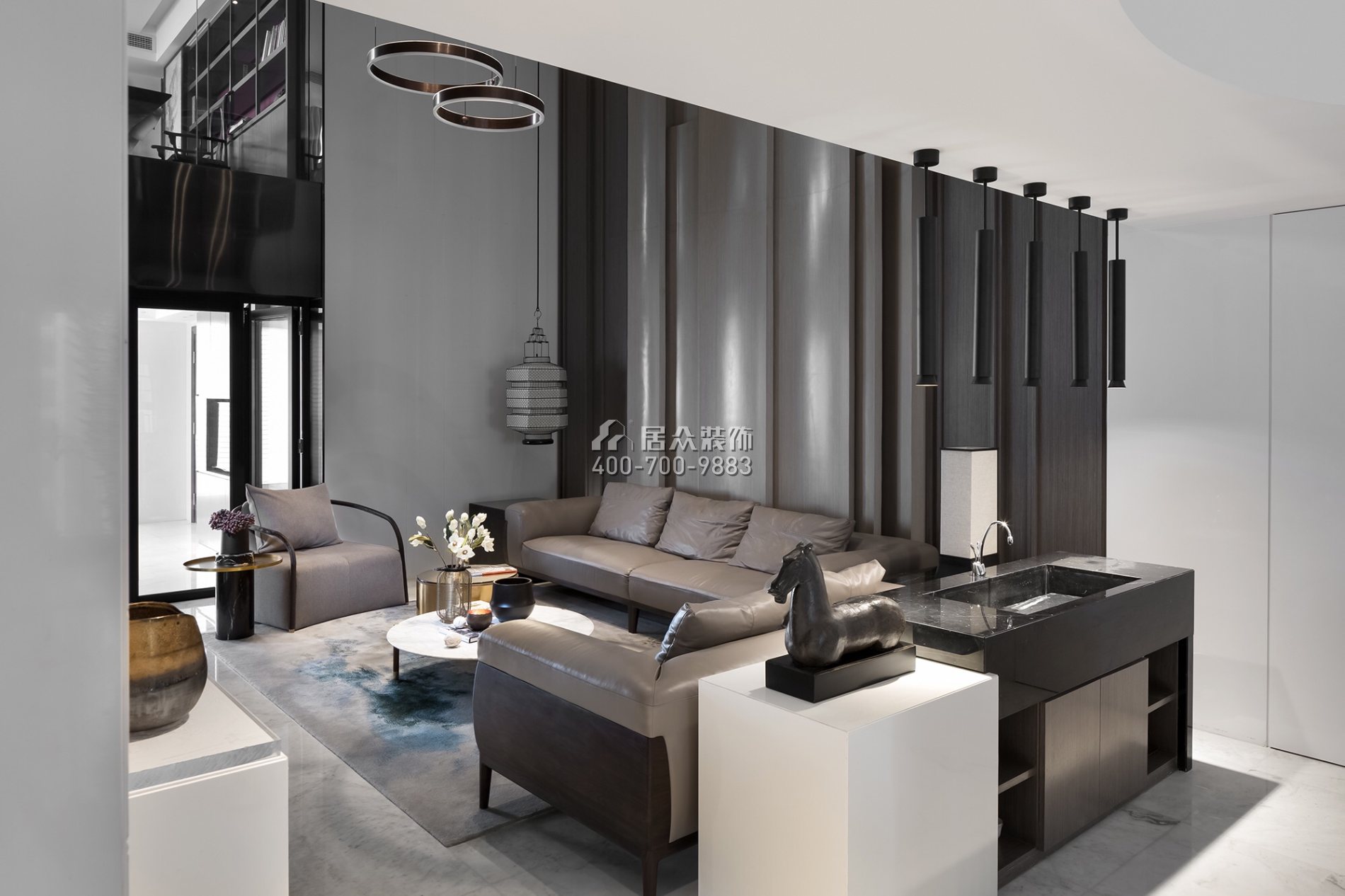 江尚東山230平方米現代簡約風格復式戶型客廳裝修效果圖
