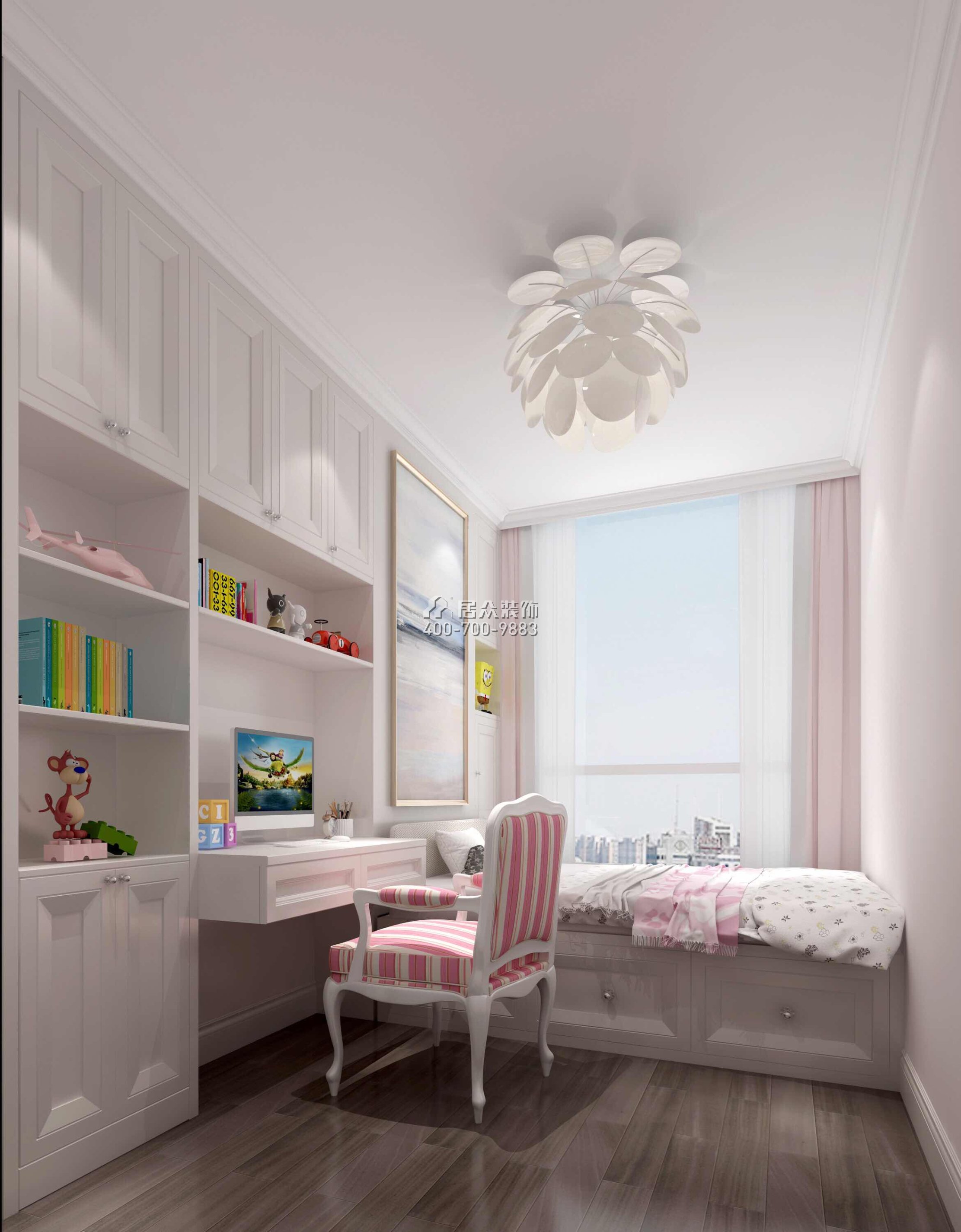 壹方中心220平方米美式风格平层户型卧室书房一体装修效果图