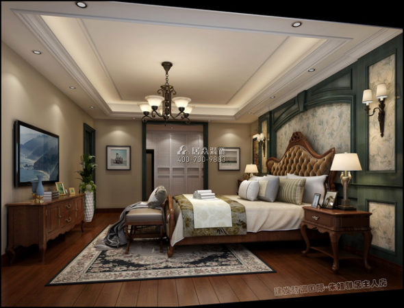 建发鹭洲国际220平方米美式风格复式户型卧室装修效果图