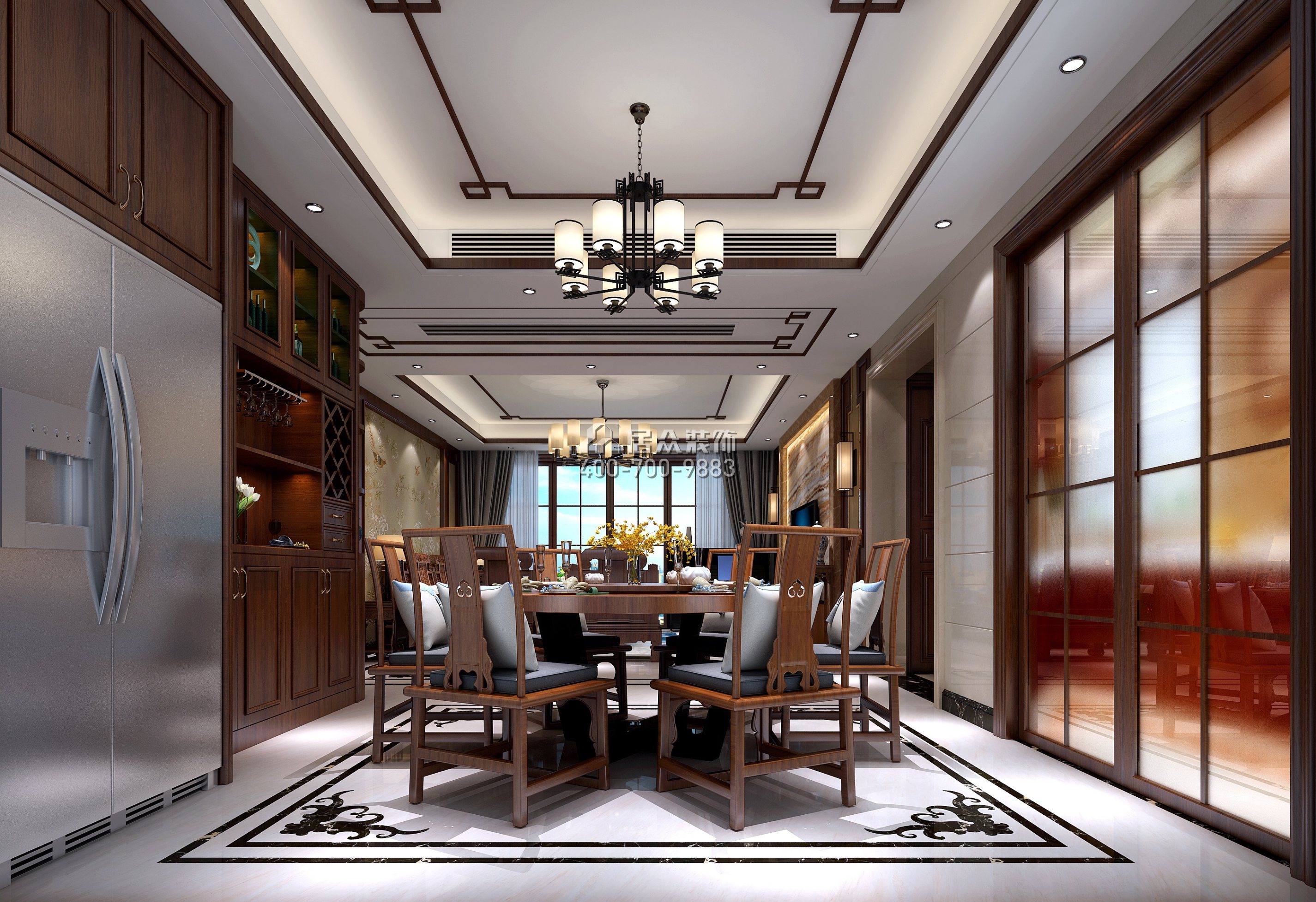 中洲湾上花园175平方米中式风格平层户型餐厅装修效果图