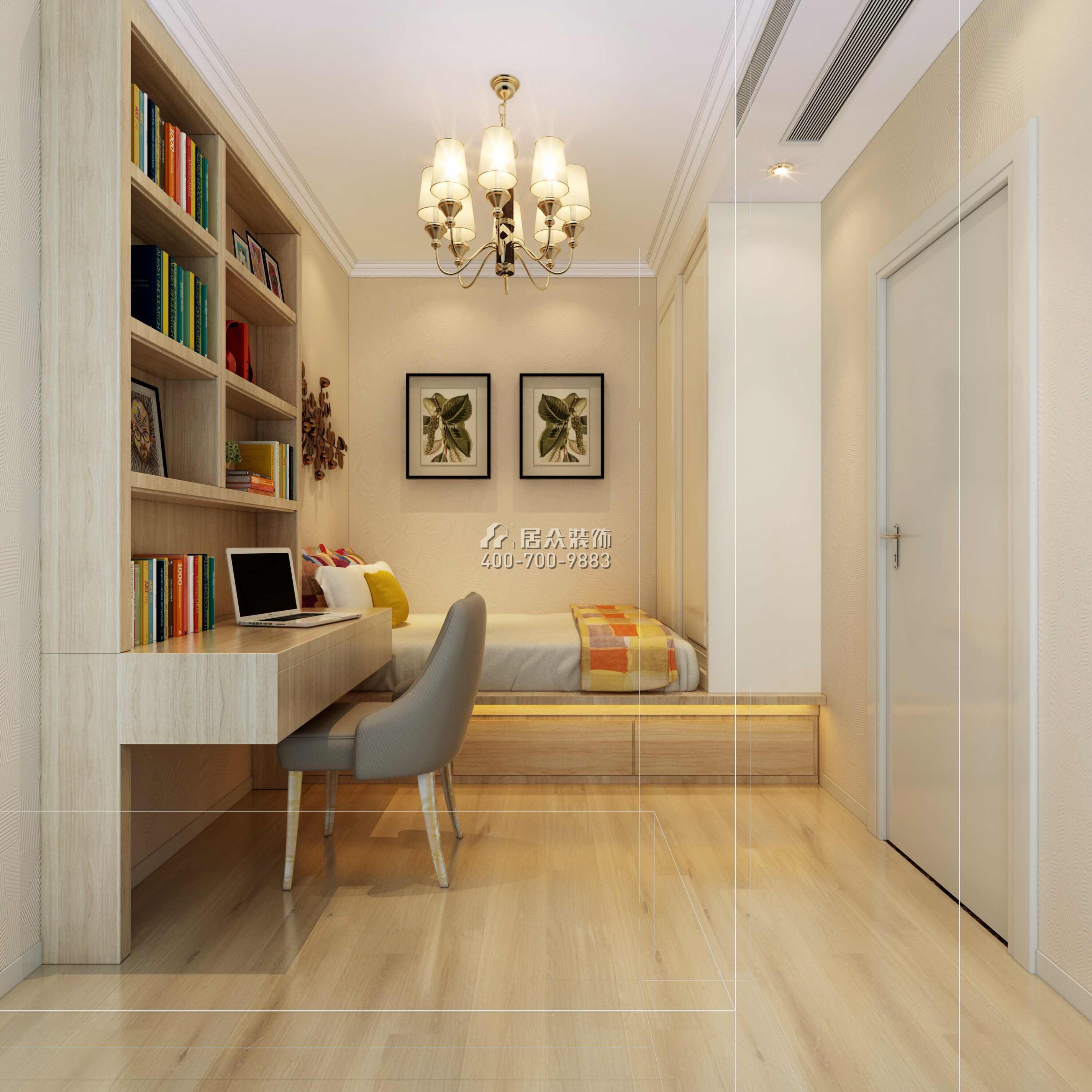 宝生midtown 88平方米现代简约风格平层户型卧室书房一体装修效果图