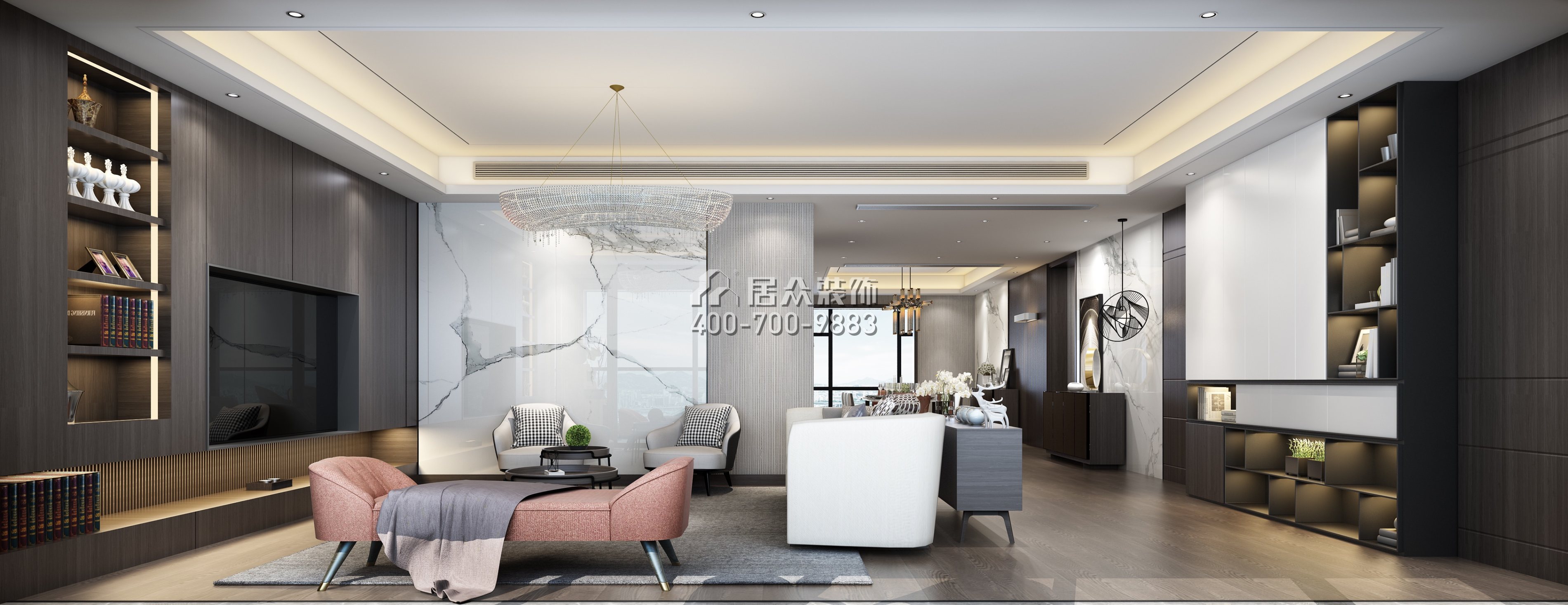 银湖蓝山润园二期260平方米现代简约风格平层户型客厅装修效果图