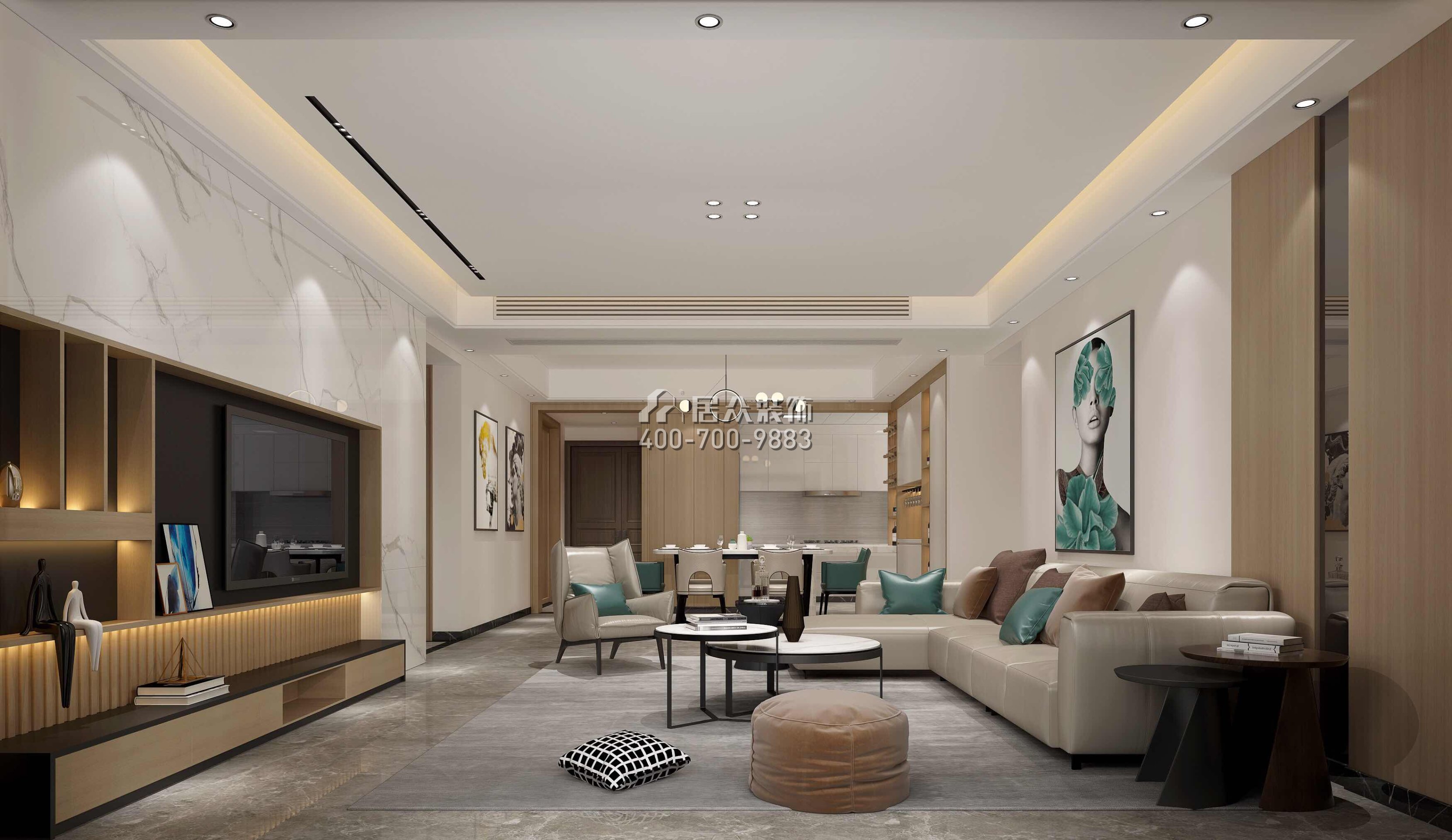 鼎峰尚境155平方米現代簡約風格平層戶型客廳裝修效果圖