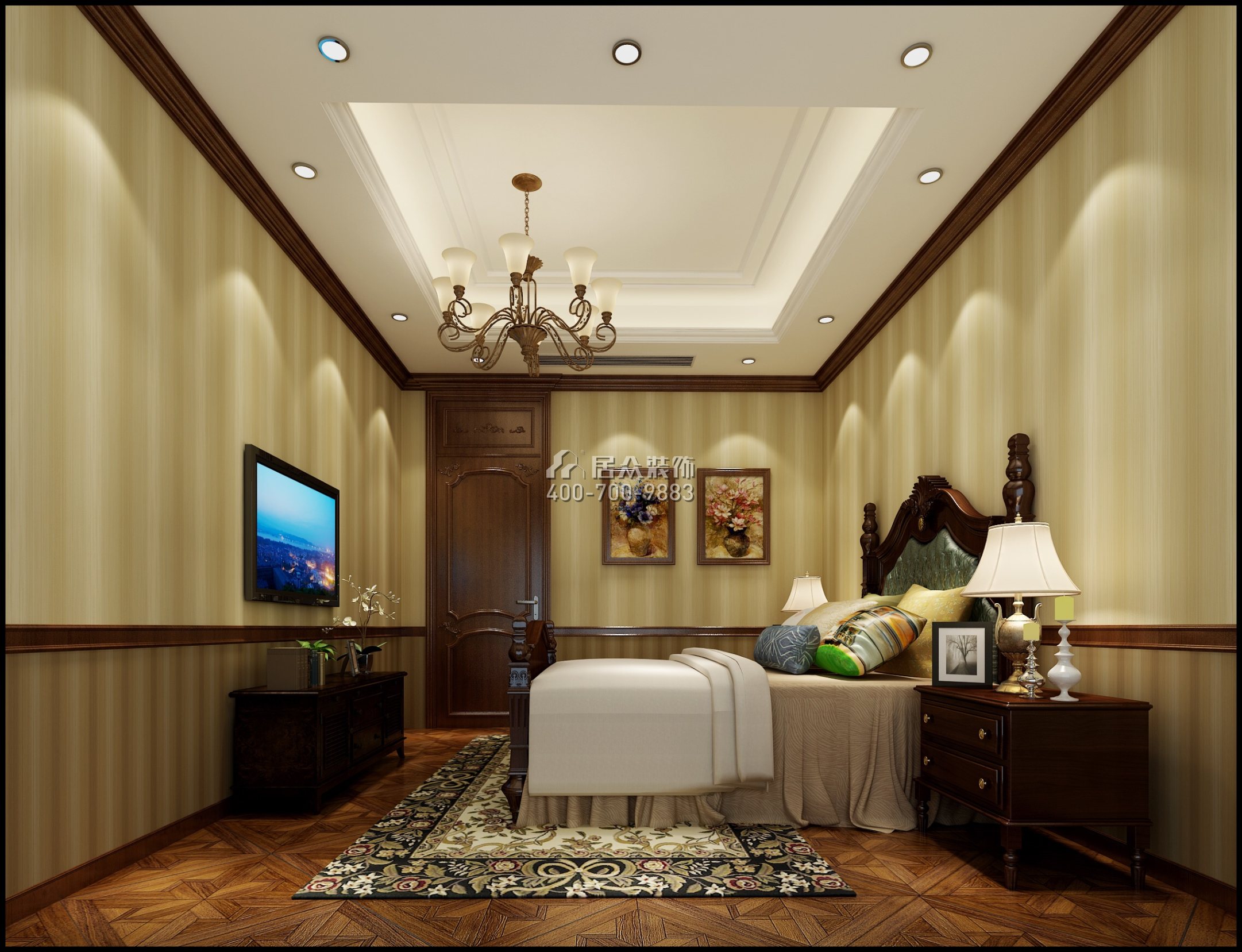 远洋城500平方米美式风格别墅户型卧室kok电竞平台效果图