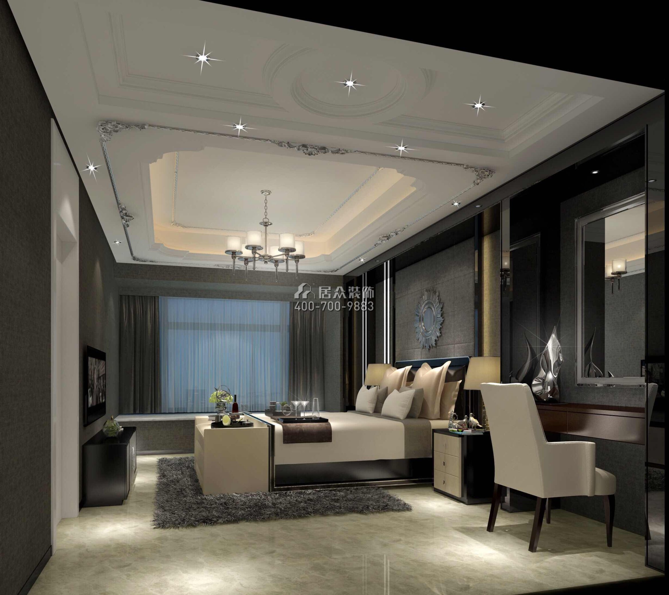 華潤城一期200平方米混搭風格平層戶型臥室裝修效果圖