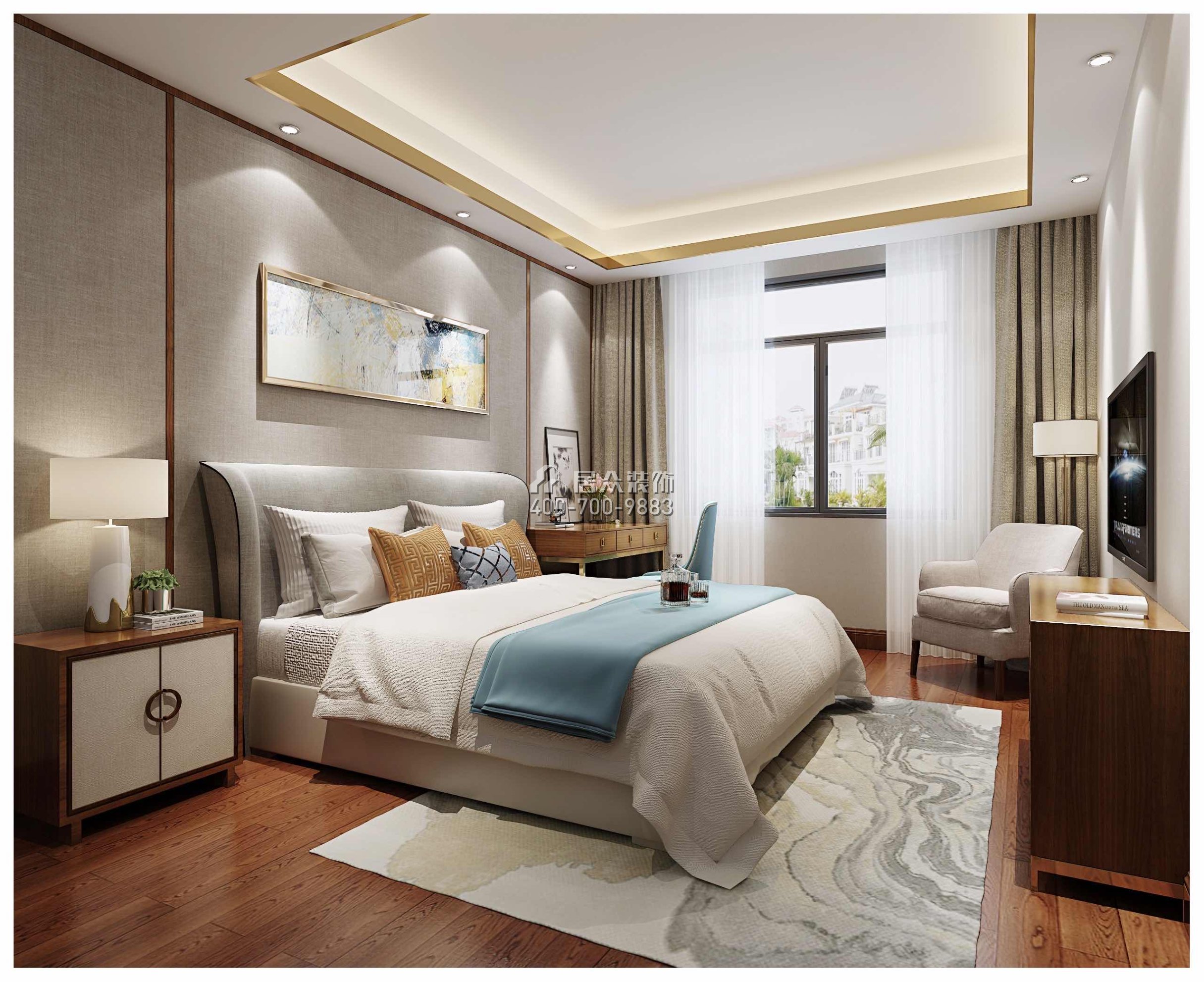 百合山庄90平方米中式风格平层户型卧室装修效果图