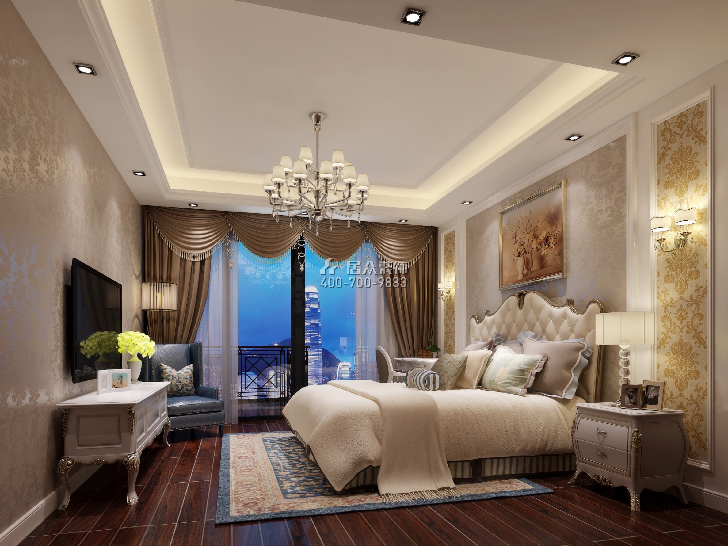 润恒尚园140平方米欧式风格平层户型卧室装修效果图