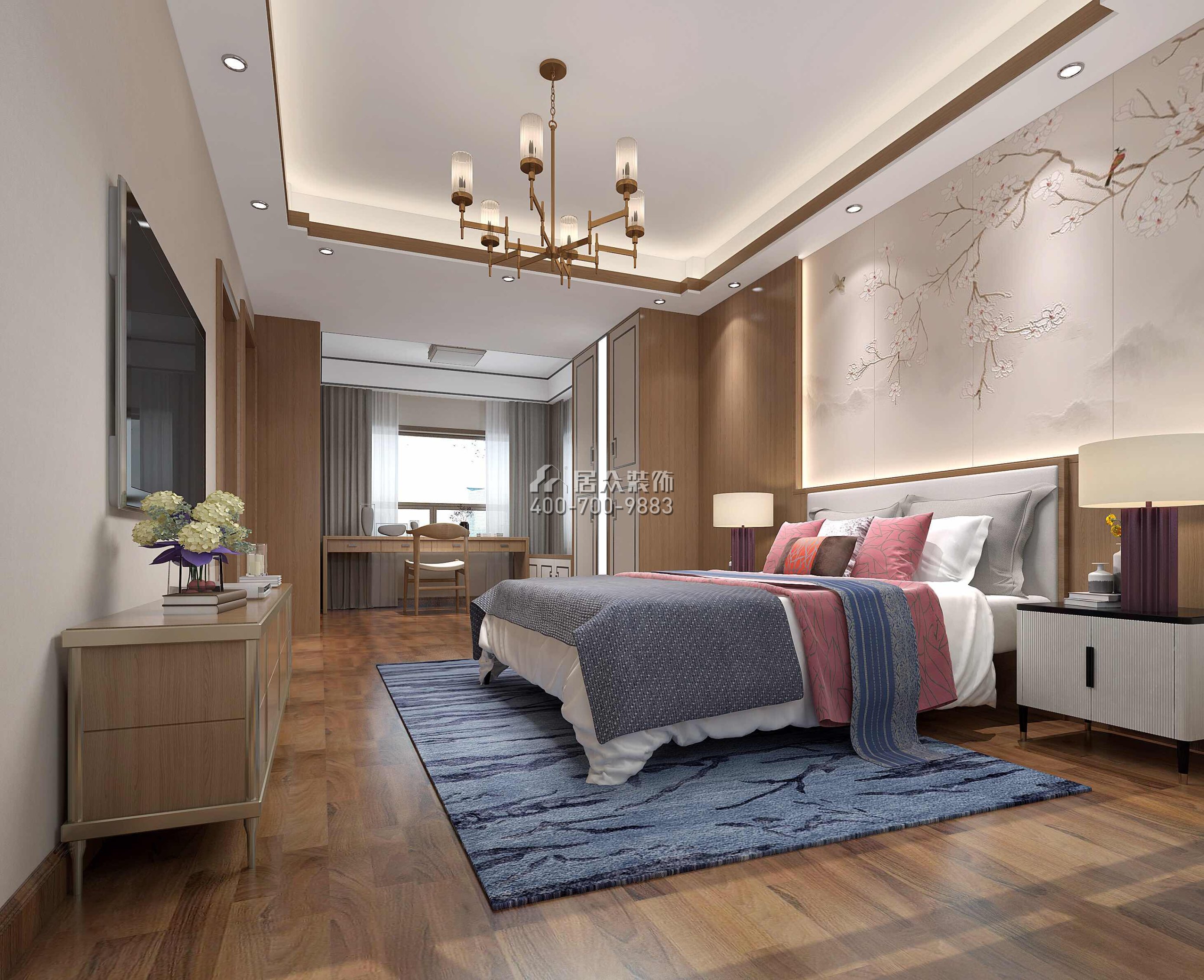 星河丹堤140平方米中式风格平层户型卧室装修效果图
