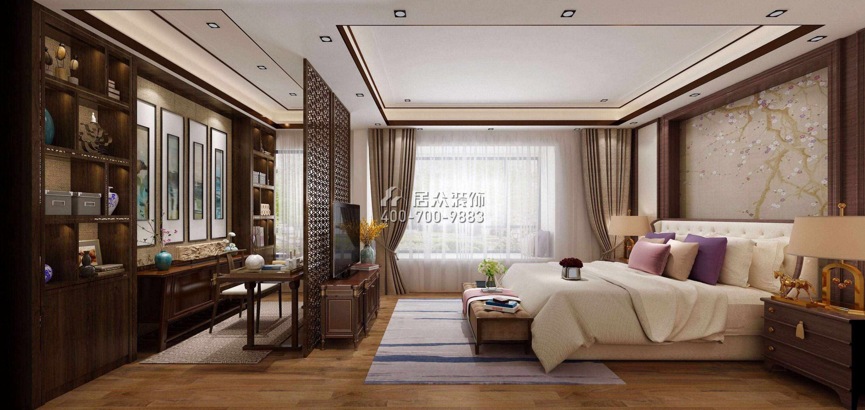 华发山庄370平方米中式风格复式户型卧室装修效果图