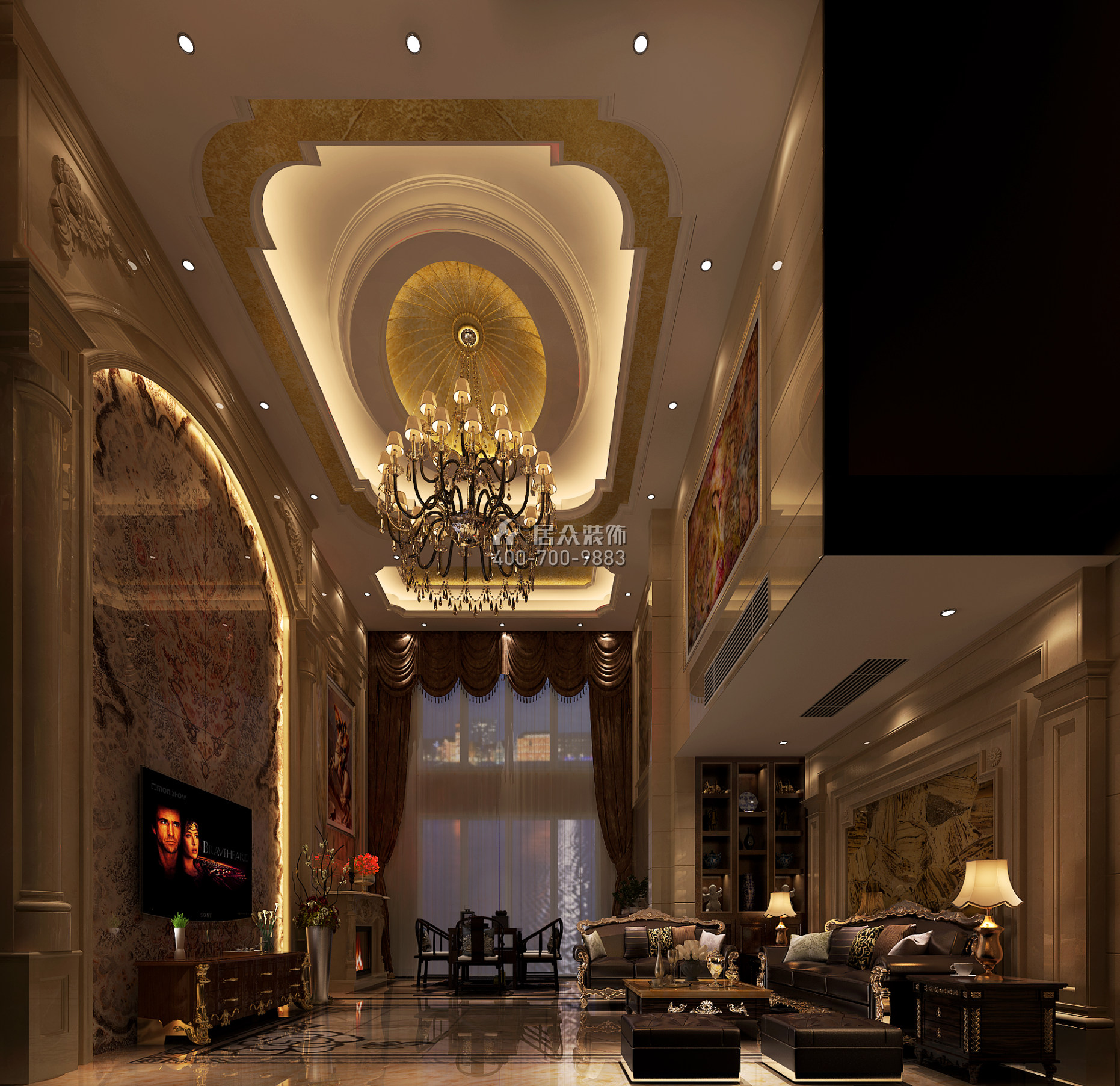 雅居樂雍華廷260平方米歐式風格別墅戶型客廳裝修效果圖