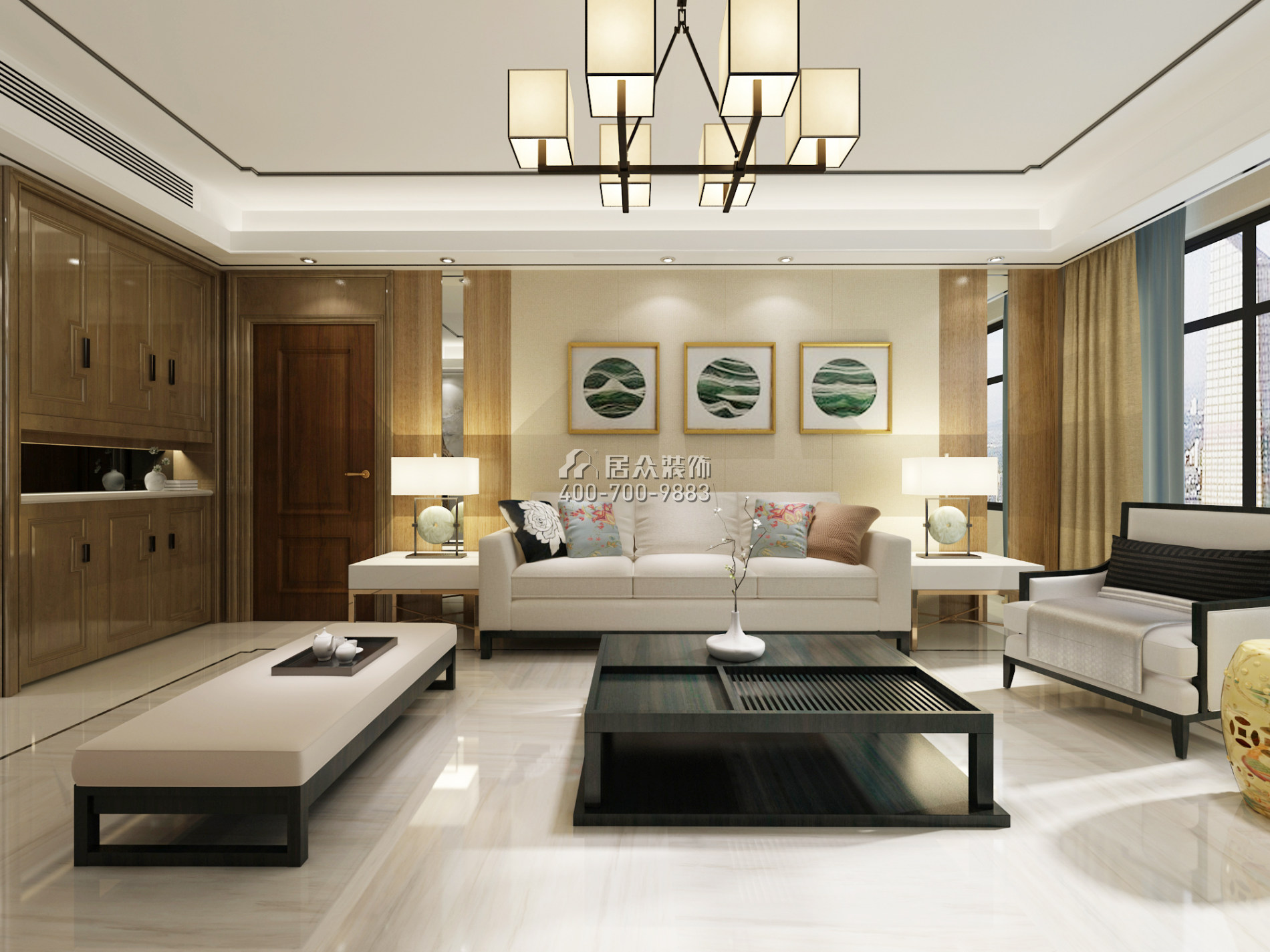 德景园159平方米中式风格平层户型客厅装修效果图