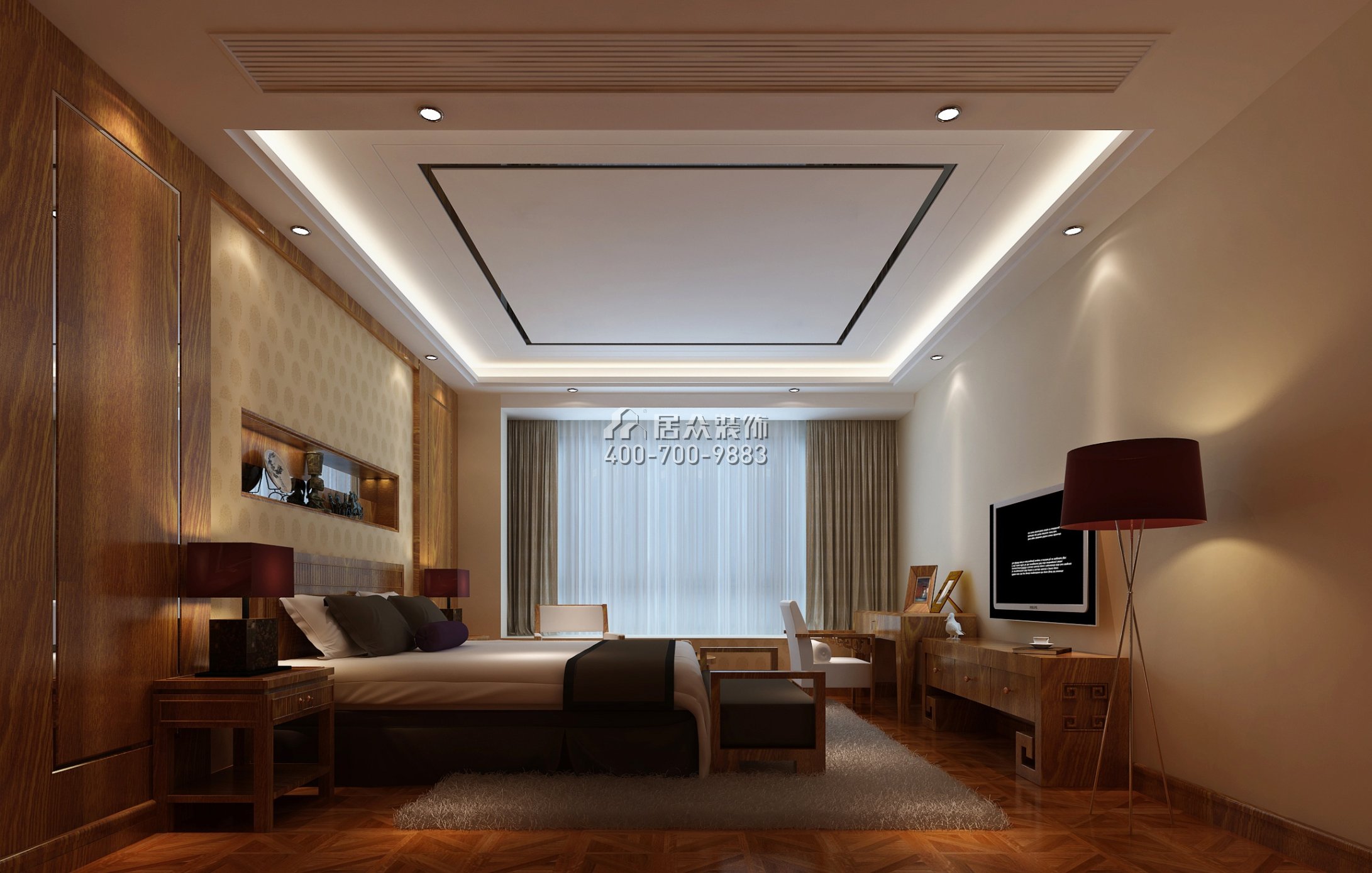 美的广场300平方米中式风格平层户型卧室装修效果图