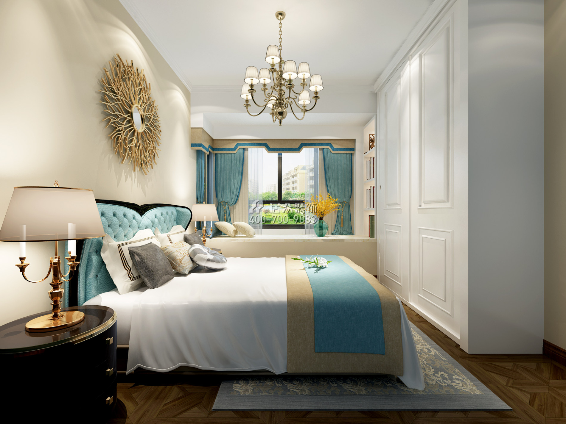 靖軒豪苑71平方米美式風格平層戶型臥室裝修效果圖