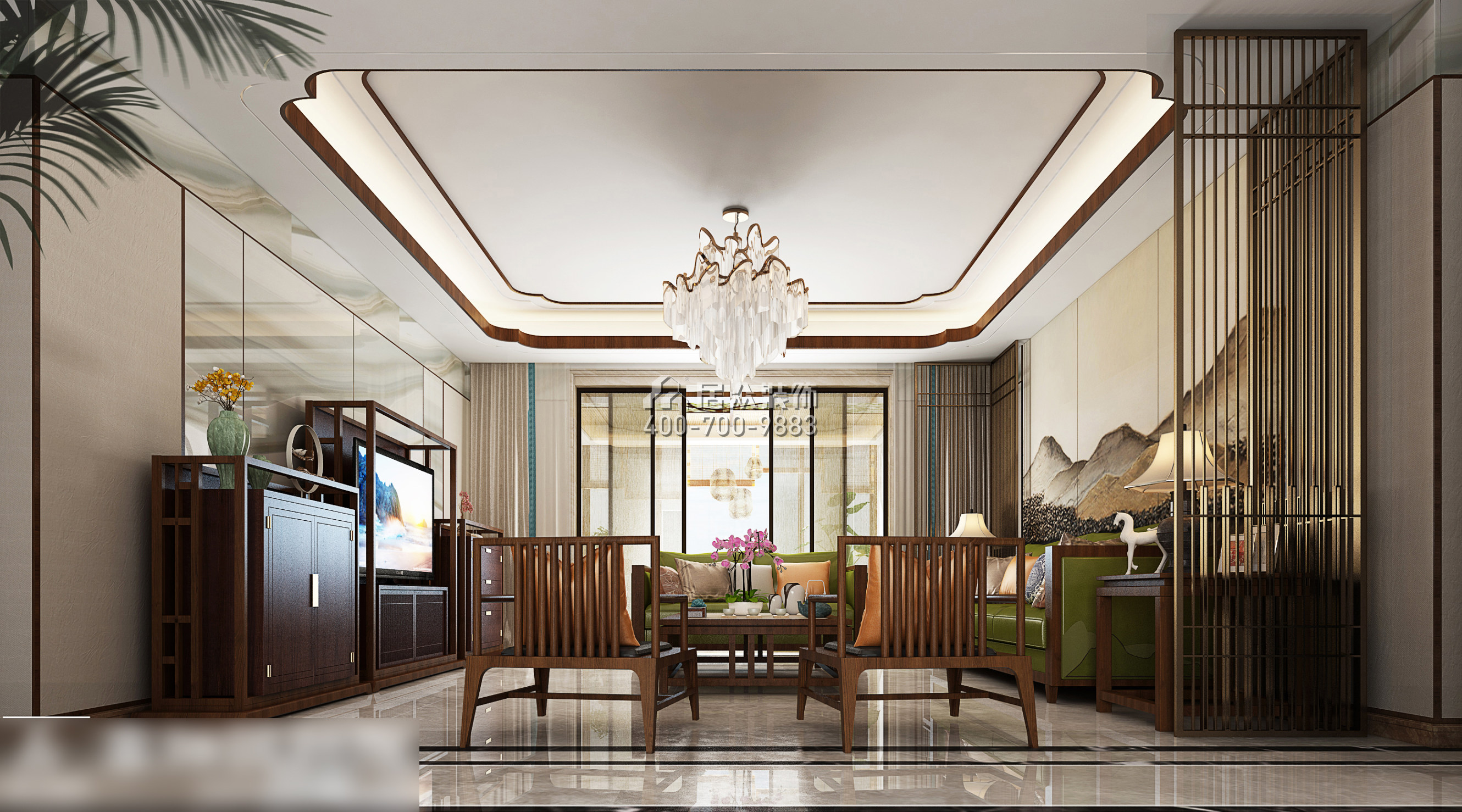 梅溪湖中心260平方米中式风格平层户型客厅装修效果图