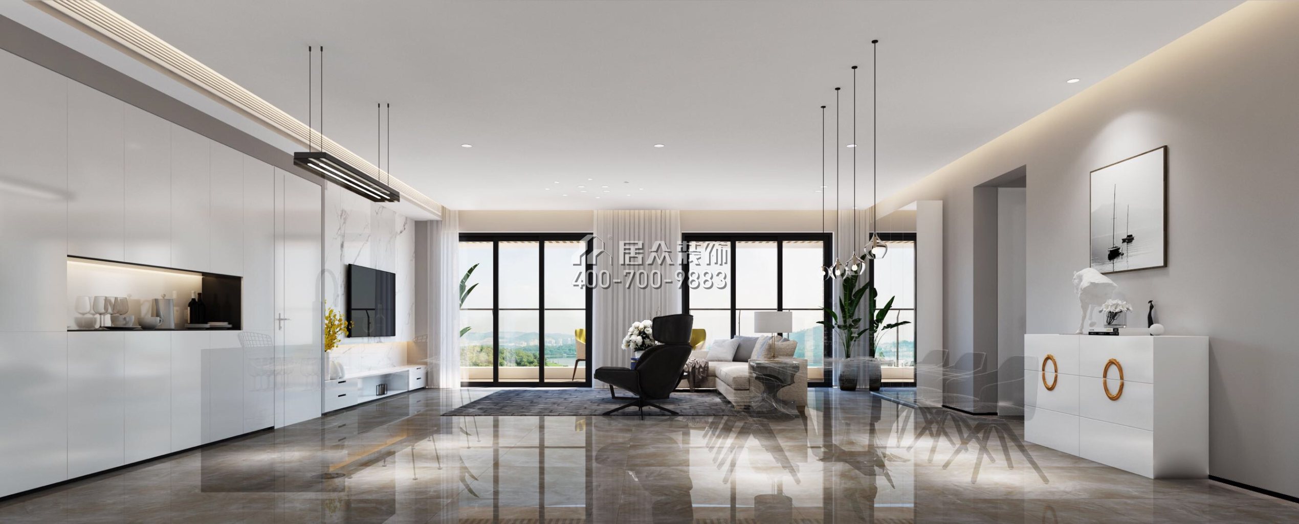 御景翠峰240平方米现代简约风格平层户型客厅装修效果图