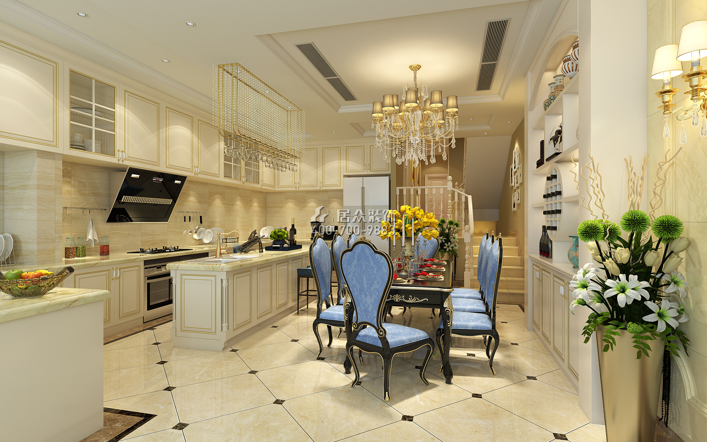 慶隆高爾夫鉆石島360平方米歐式風格別墅戶型廚房裝修效果圖