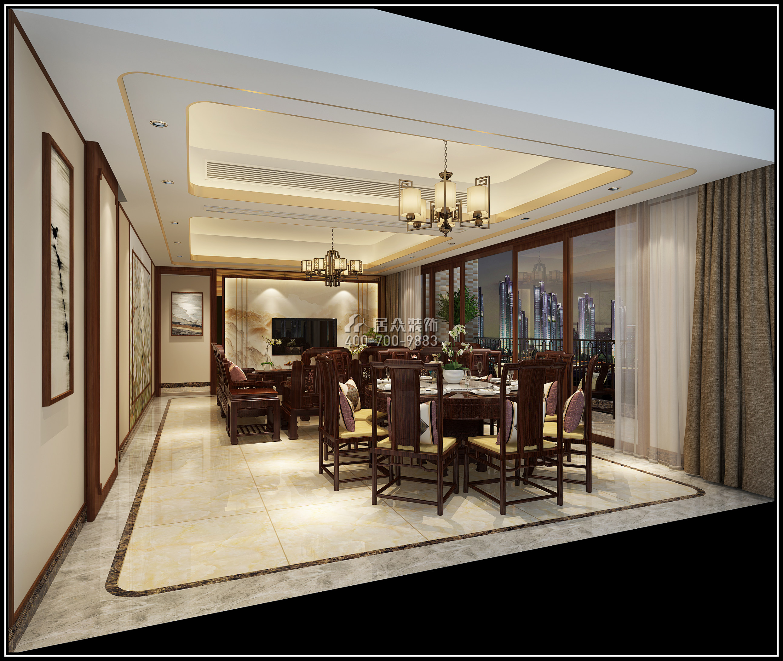 华润城润府150平方米中式风格平层户型餐厅装修效果图