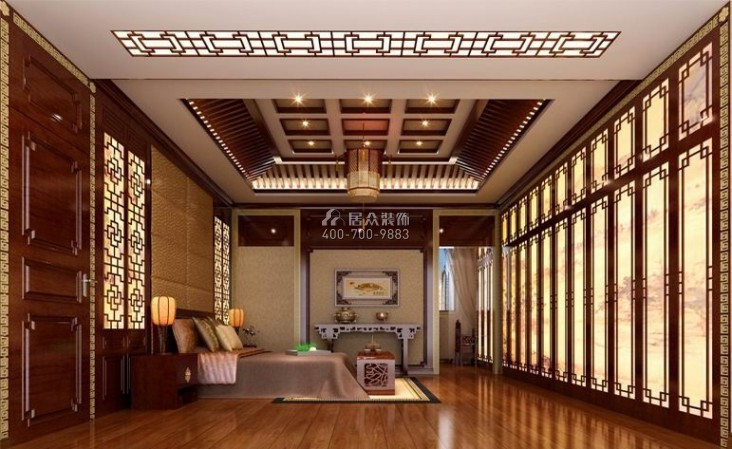 碧海蓝天190平方米中式风格复式户型卧室装修效果图