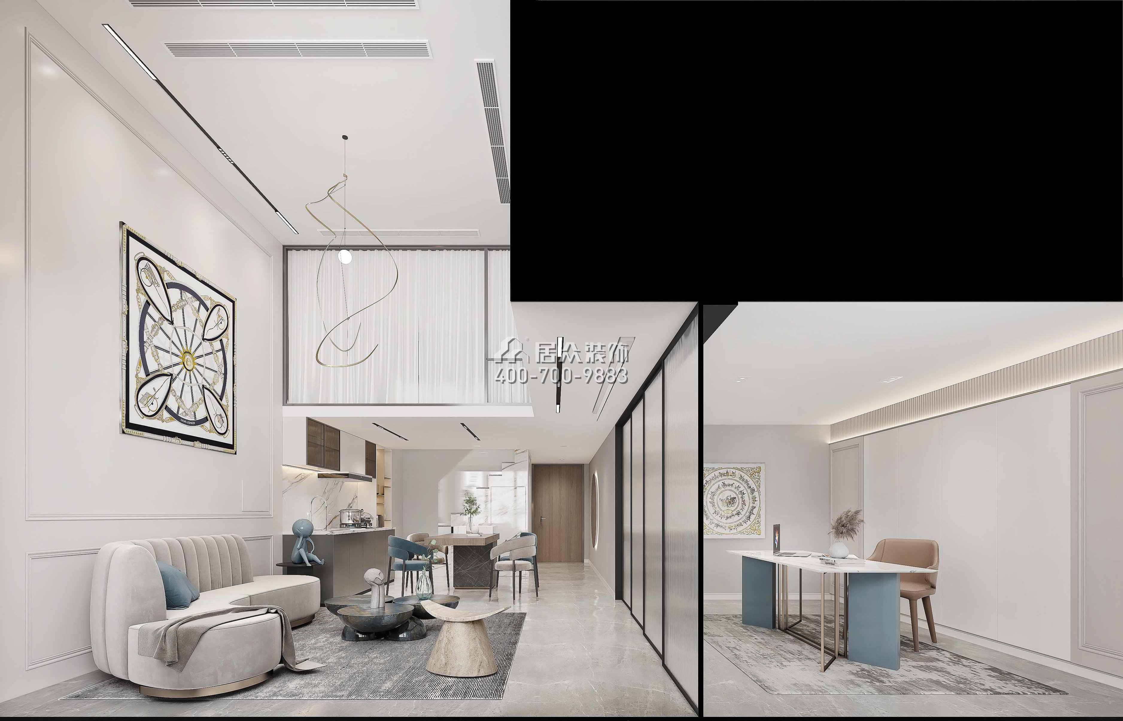 深灣匯云中心120平方米現代簡約風格復式戶型客廳裝修效果圖