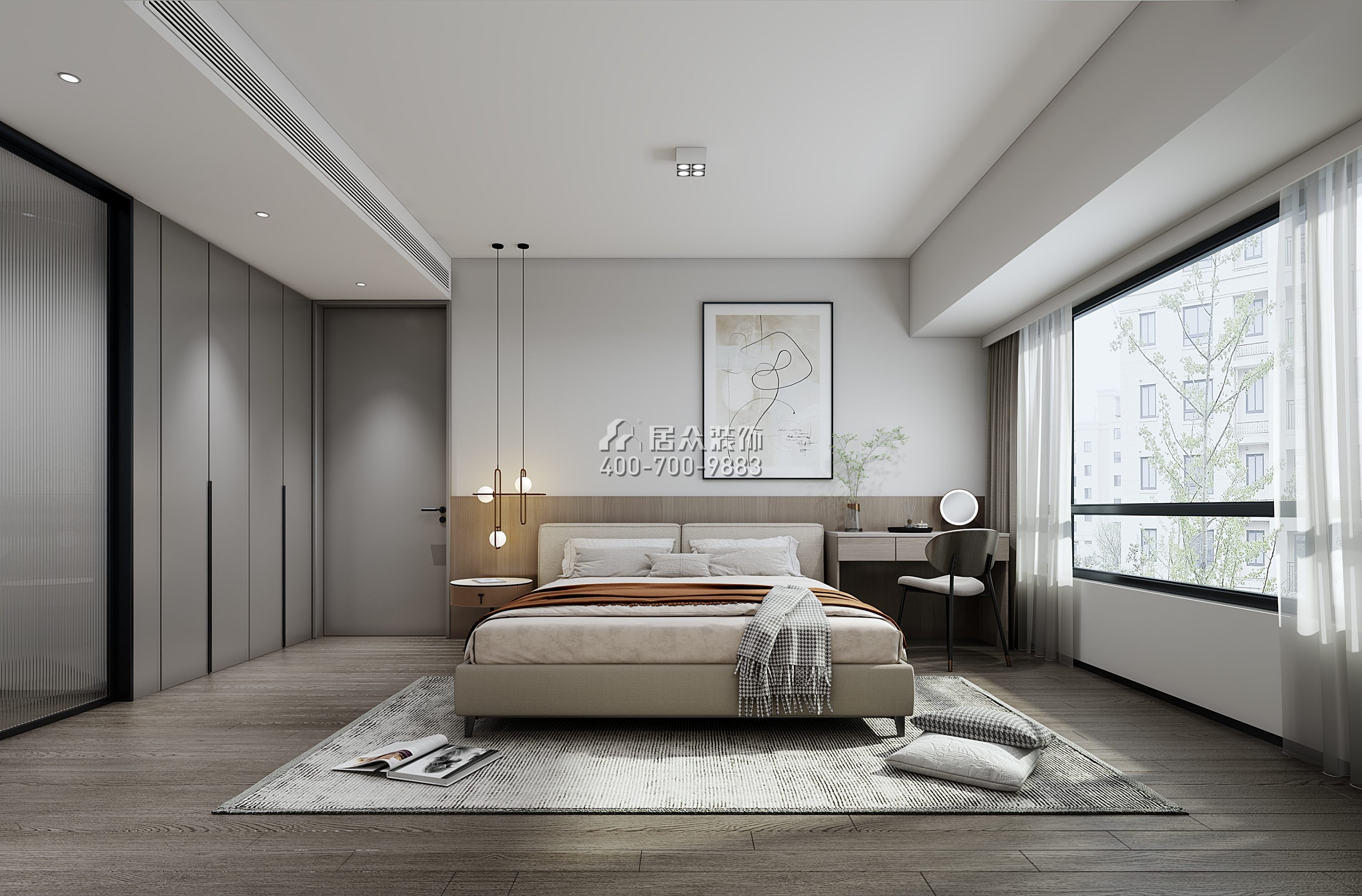 新锦安海纳公馆116平方米现代简约风格平层户型卧室装修效果图