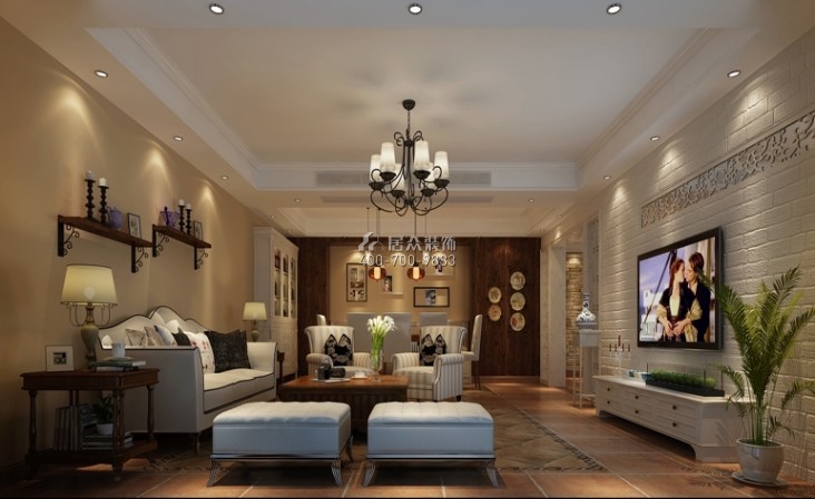 汇景豪庭180平方米美式风格平层户型客厅装修效果图