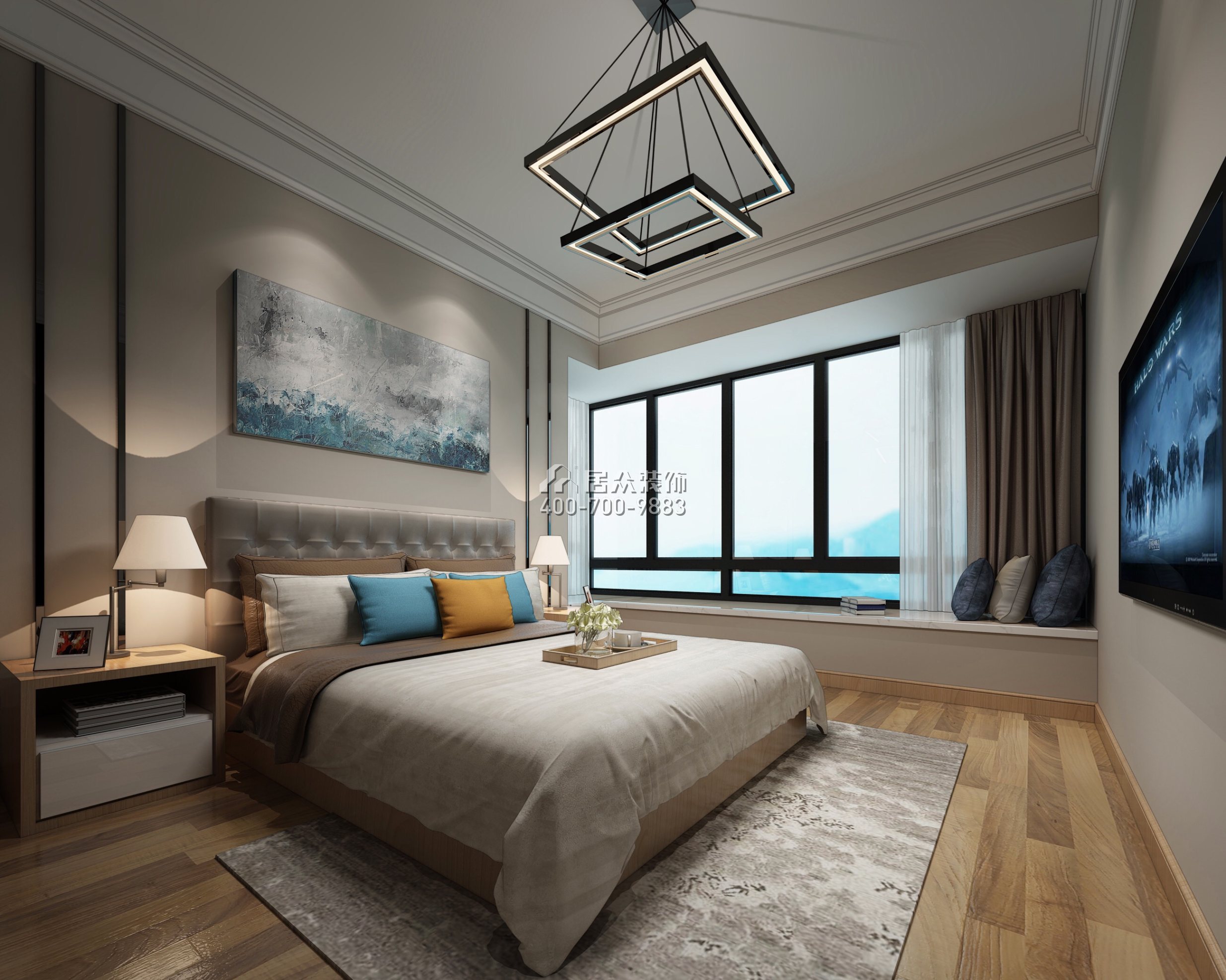 隆生东湖九区106平方米现代简约风格平层户型卧室装修效果图