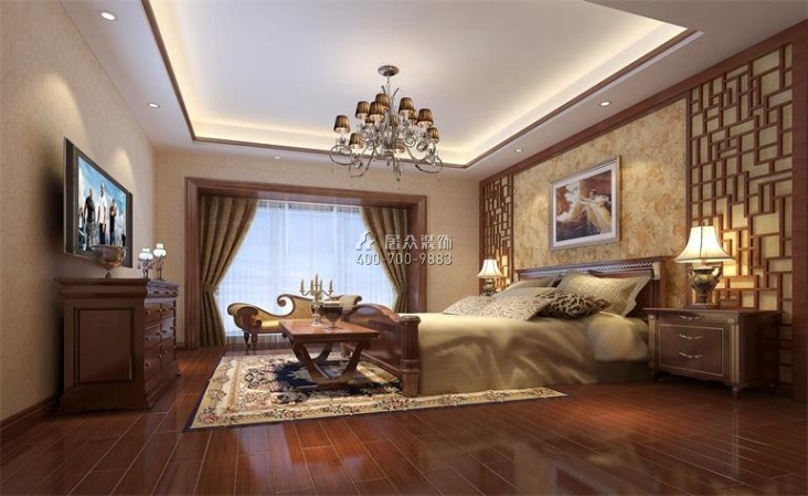 星湖尚景苑178平方米美式风格平层户型卧室装修效果图