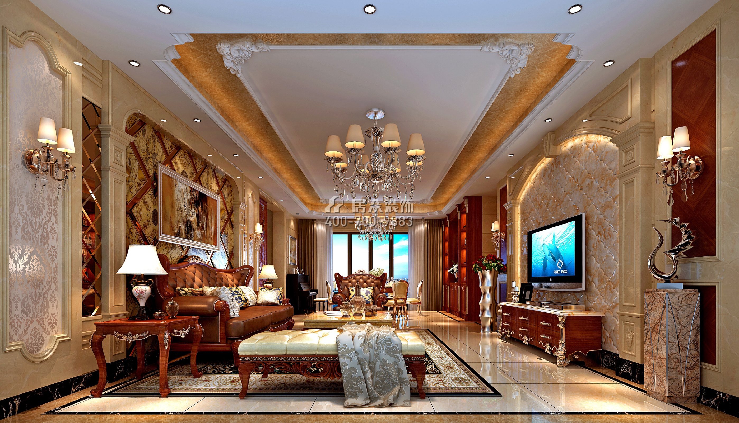 星河丹堤139平方米欧式风格平层户型客厅装修效果图