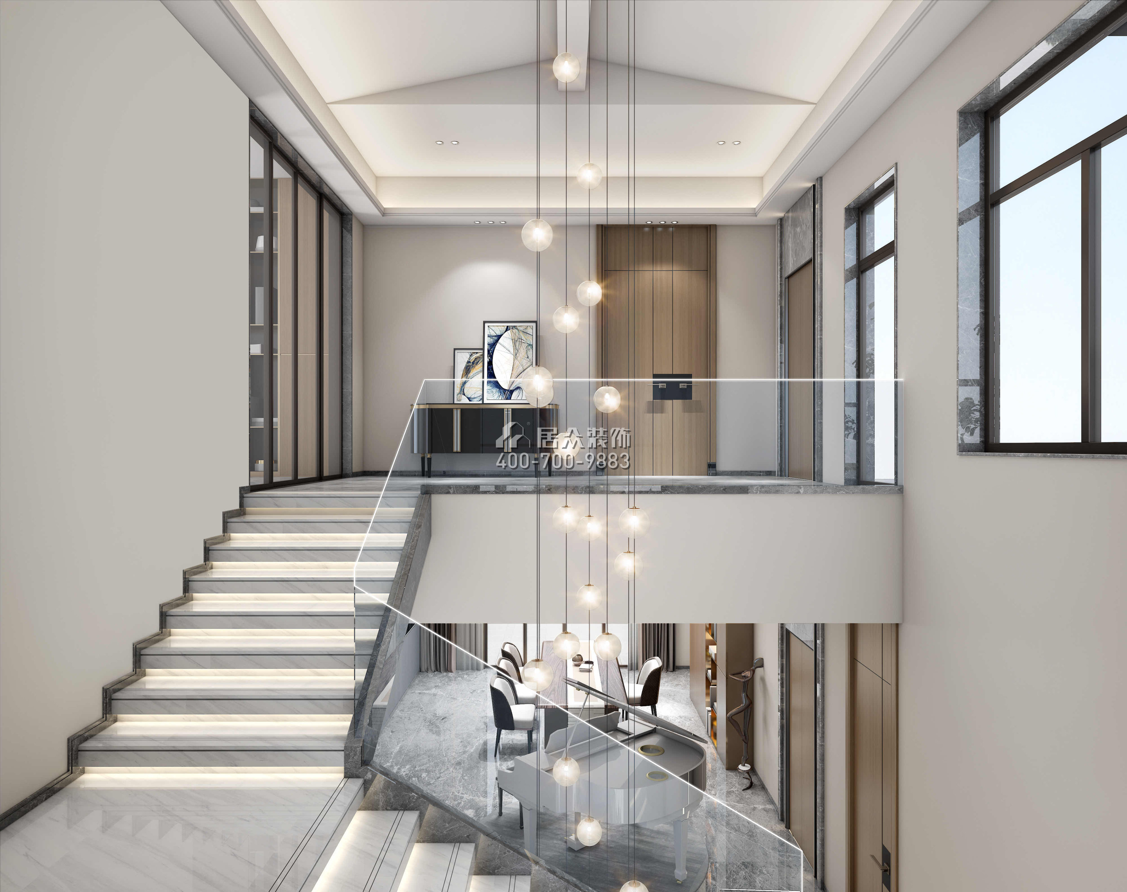 观园800平方米现代简约风格别墅户型楼梯（中国）科技有限公司官网效果图