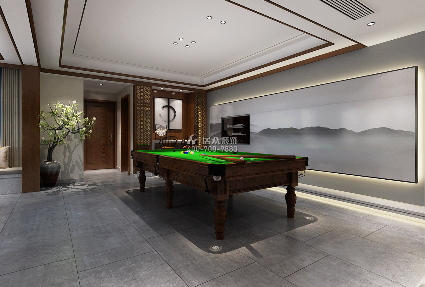 天利天鹅湾450平方米中式风格别墅户型娱乐室装修效果图