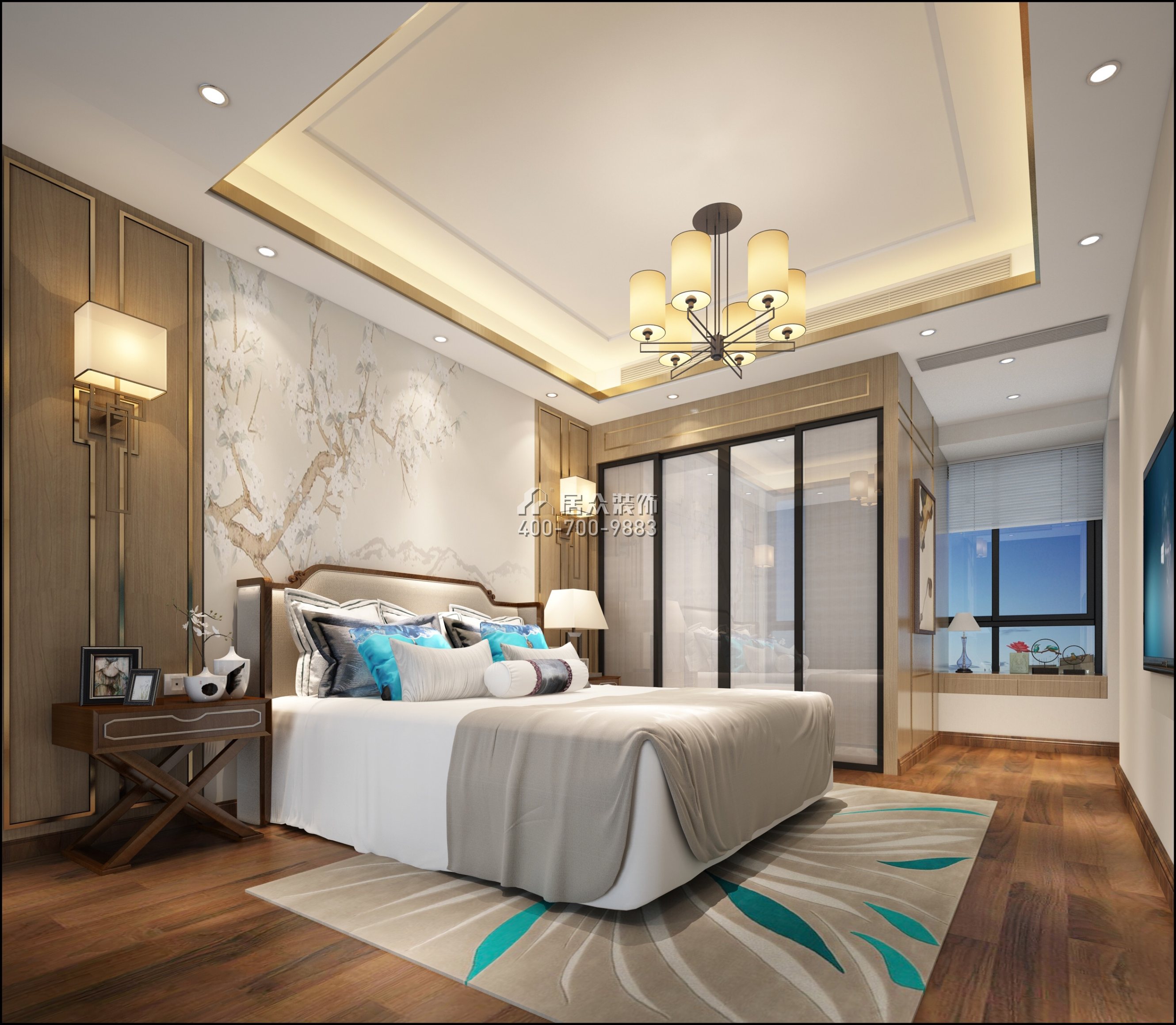京基御景中央120平方米中式风格平层户型卧室装修效果图