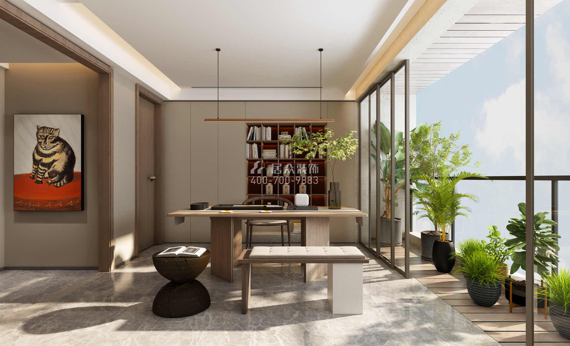 明珠國際300平方米現代簡約風格平層戶型茶室裝修效果圖