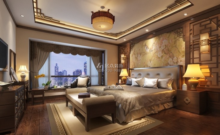 海公馆220平方米中式风格平层户型卧室装修效果图